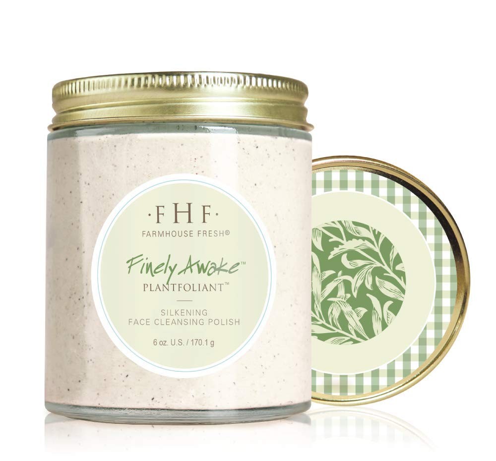 FarmHouse Fresh Finely Awake Plantfoliant silkening face cleansing polish in a 6 oz jar, showing the creamy texture of the exfoliating product.