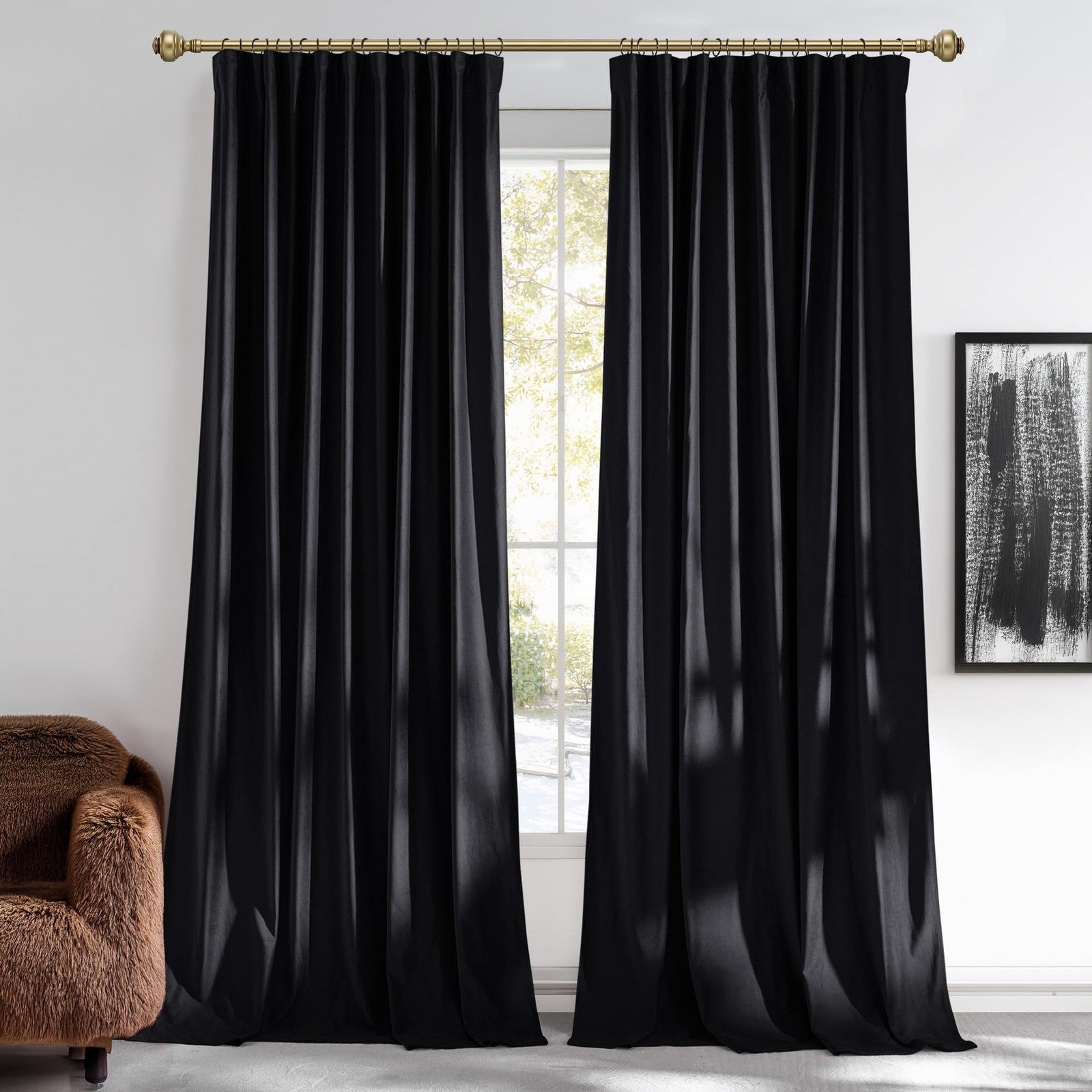 NICETOWN black blackout velvet curtains, 90-inch long, ideal for gothic home decor and thermal insulation.