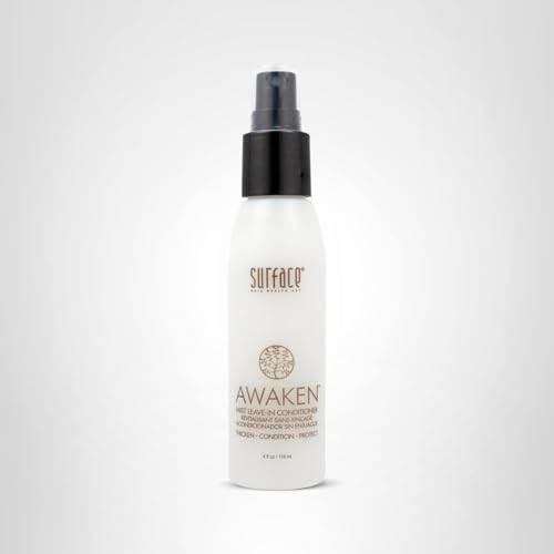 SURFACE Hair Awaken Mist leave-in conditioner and detangler spray on damp hair, adding volume and thickness.