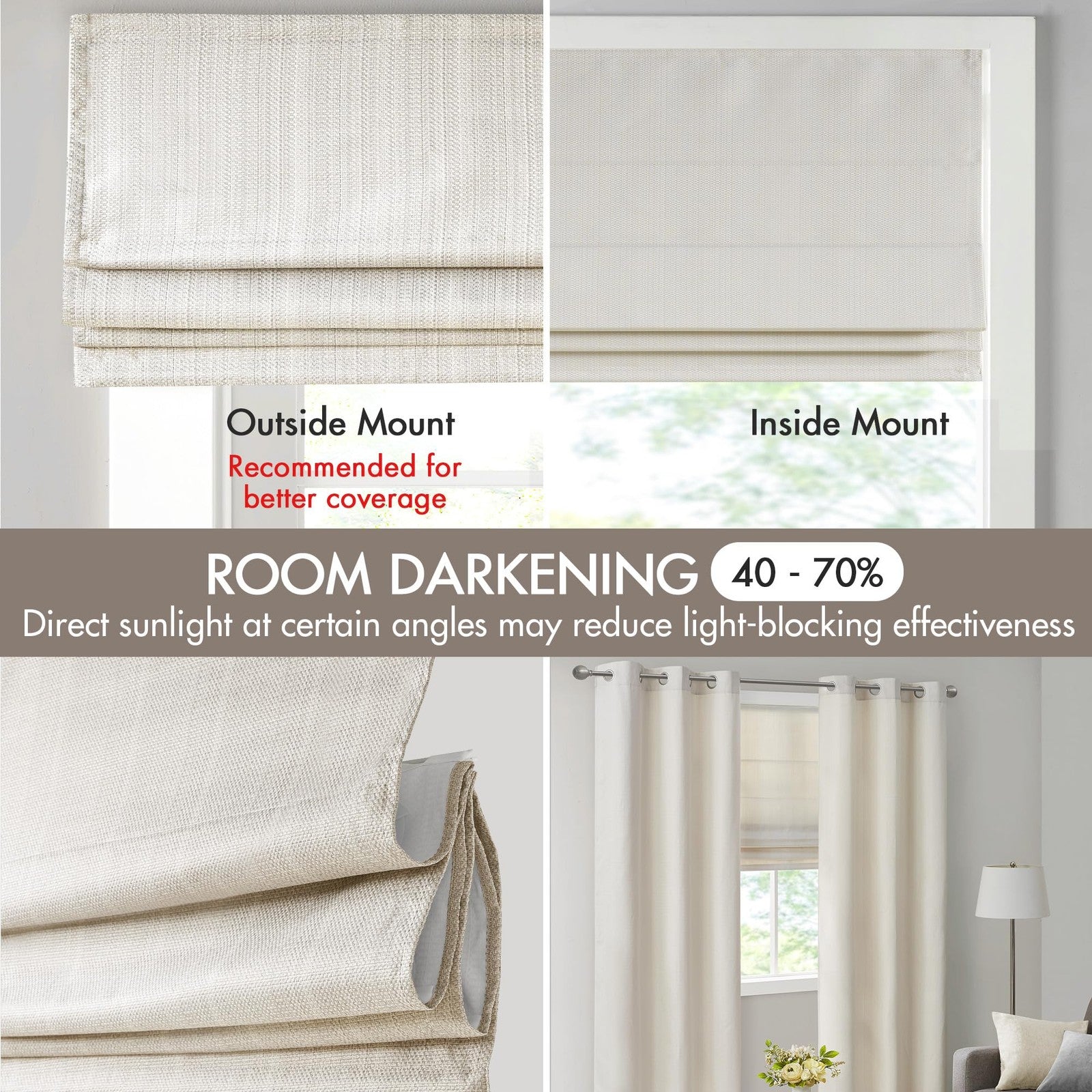 Madison Park Galen cordless Roman shade in sheen ivory, 27W x 64H, room darkening fabric, stylish window treatment.