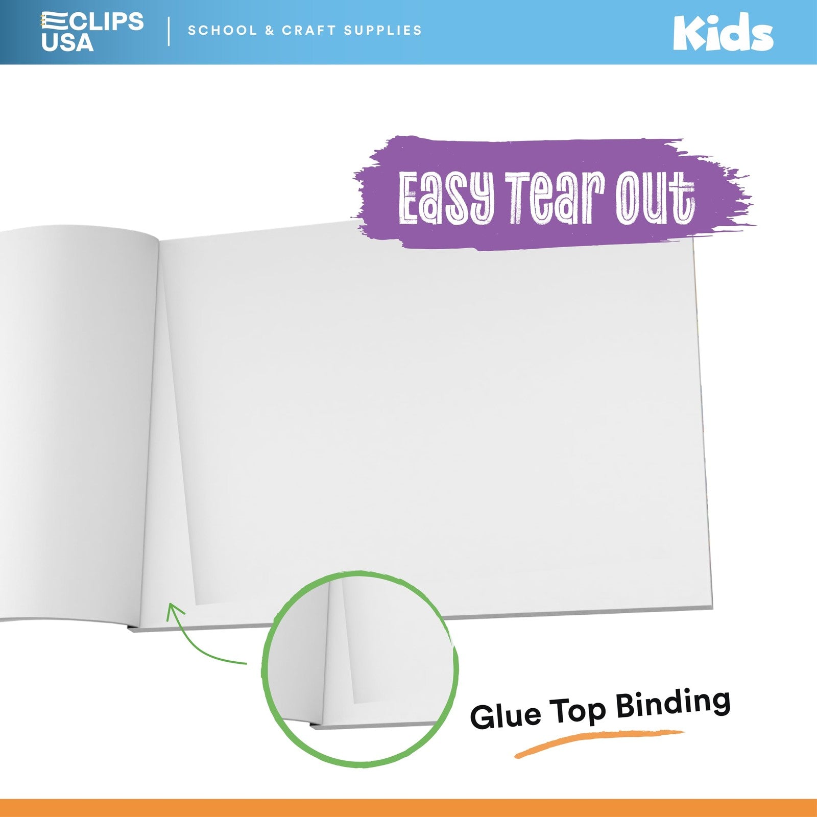 E-CLIPS USA sketch book for kids with blank drawing pages, ideal for young artists to create and practice their sketches.