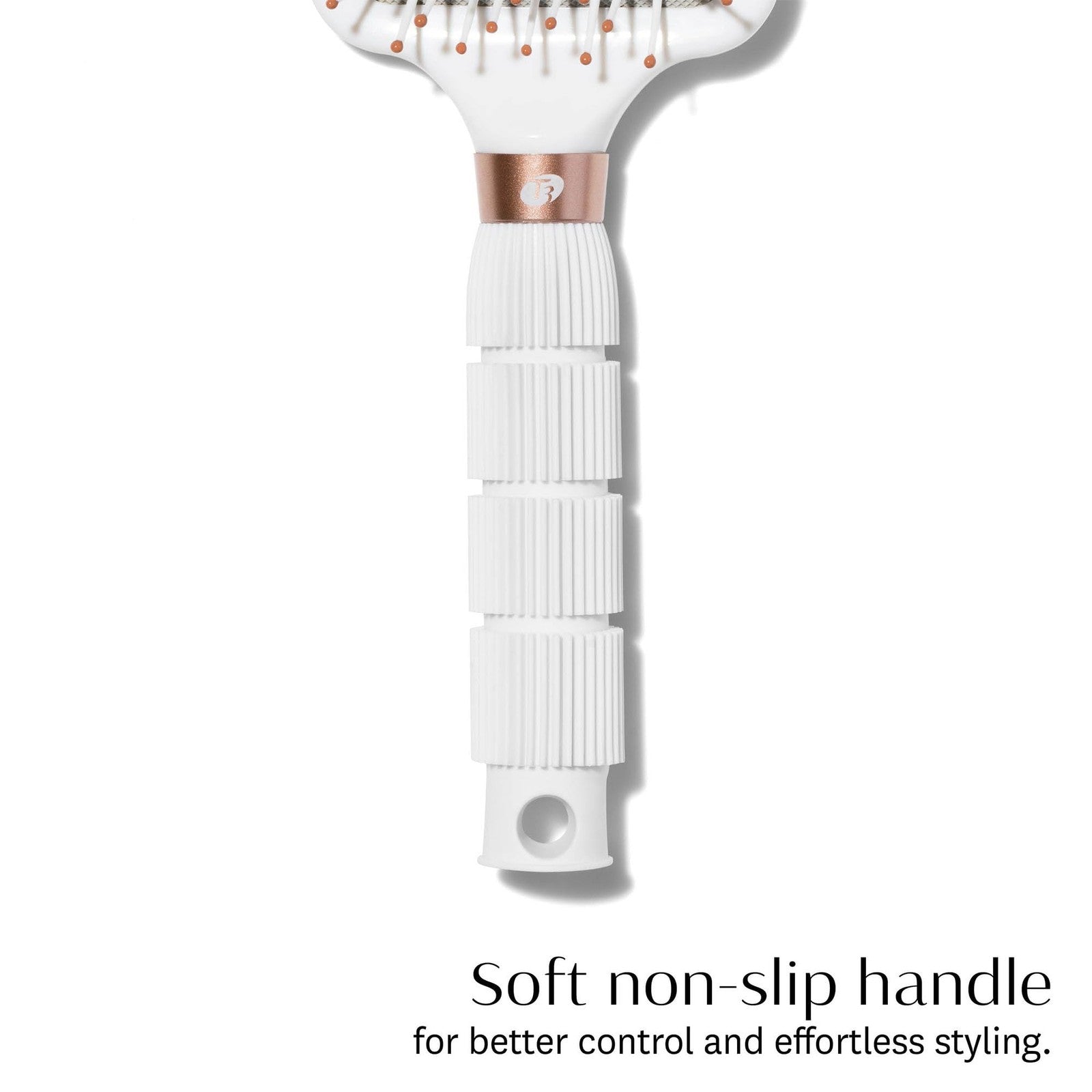 T3 Smooth Paddle Brush with cushioned body and wide flat base for gentle styling, shown on a white background.
