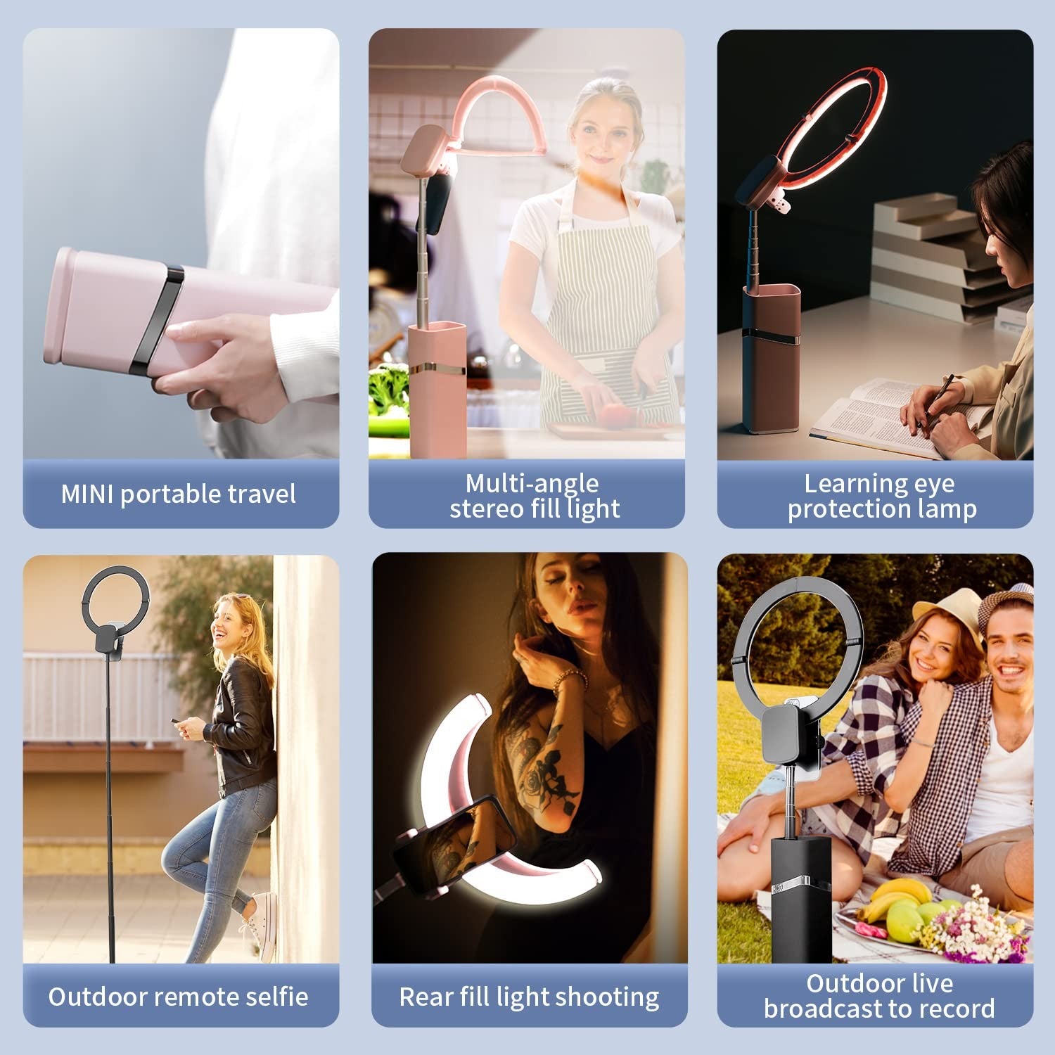 Yayusi portable ring light stand with 10-inch ring, cordless design, battery-operated with 4000mAh battery, ideal for photography and videos.
