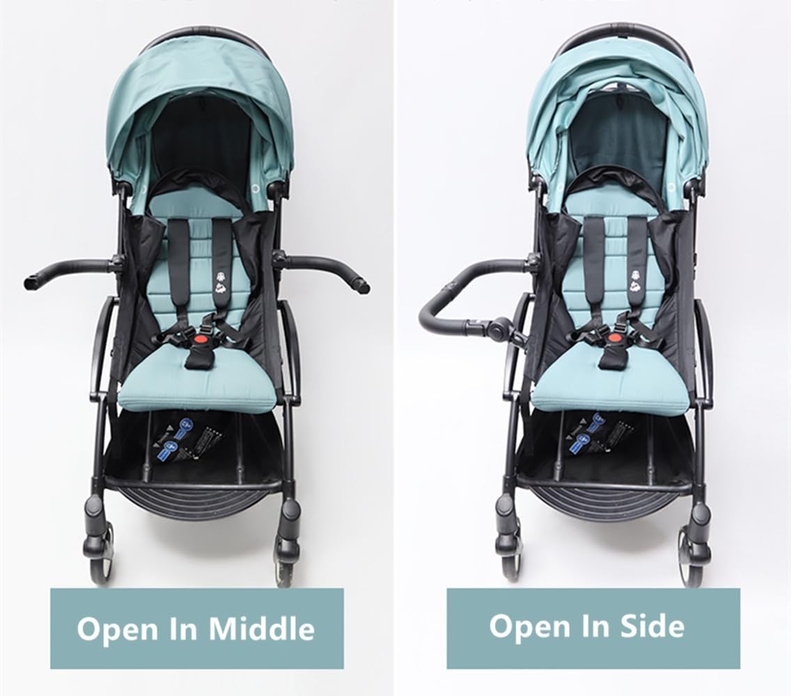 MINILUJIA adjustable stroller bumper bar with leather cover and detachable crossbar, shown attached to a stroller frame.