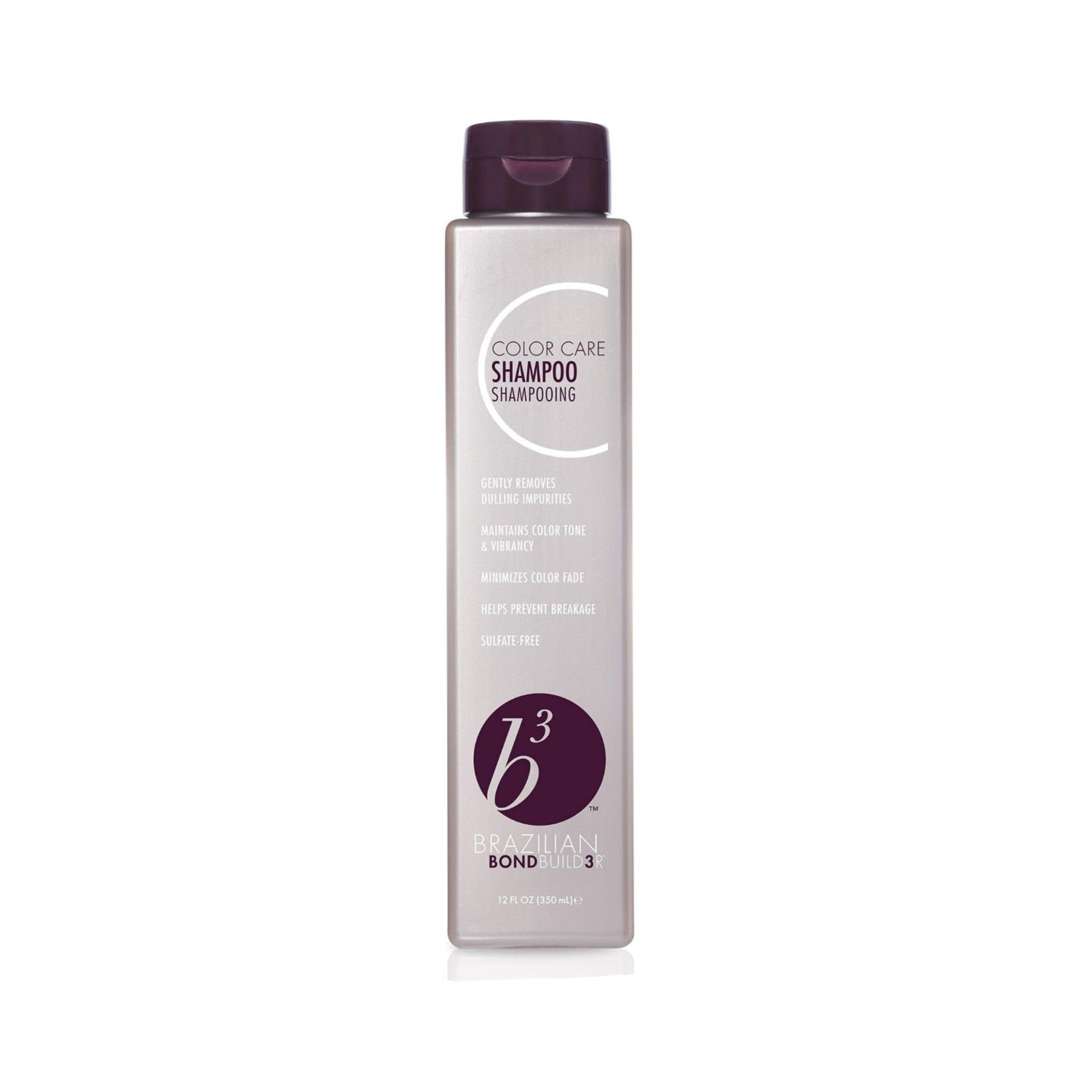 B3 Brazilian Bondbuilder Color Care Shampoo in 12 oz bottle, sulfate-free, with a clear liquid and pump dispenser for hair color protection.