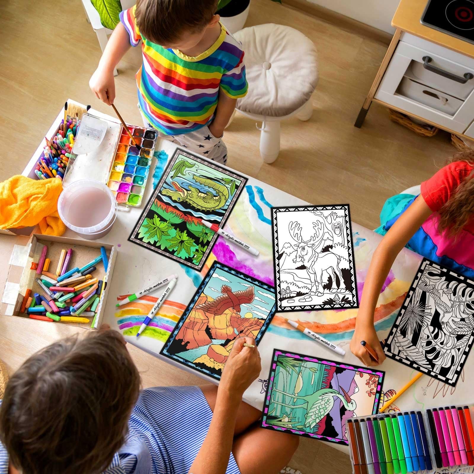 Zhanmai pack of 48 velvet coloring posters with watercolor pens featuring National Parks designs for creative art projects.