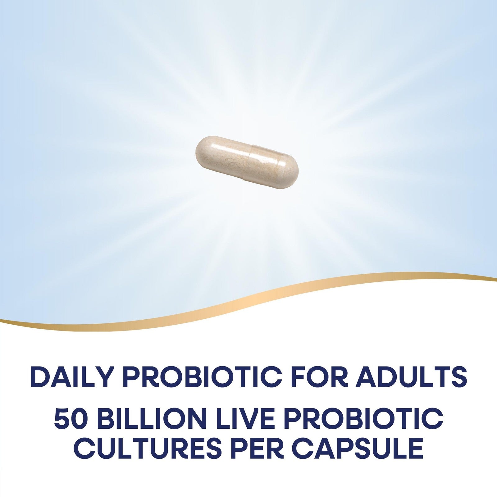 Nature's Way Fortify Optima probiotic bottle for men and women with 50 billion live cultures, close-up of supplement capsules.