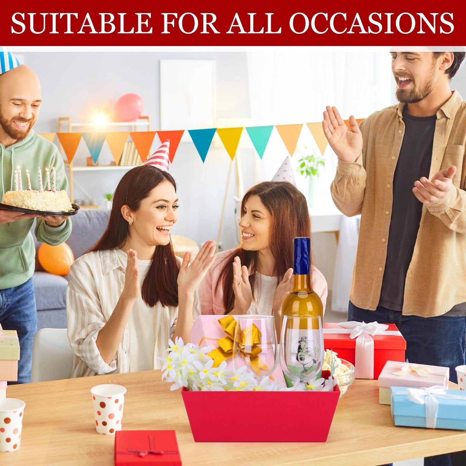 Six red gift baskets with bows, 10x12 inches, made of thick material, ideal for gift presentation by AFOROEOA.