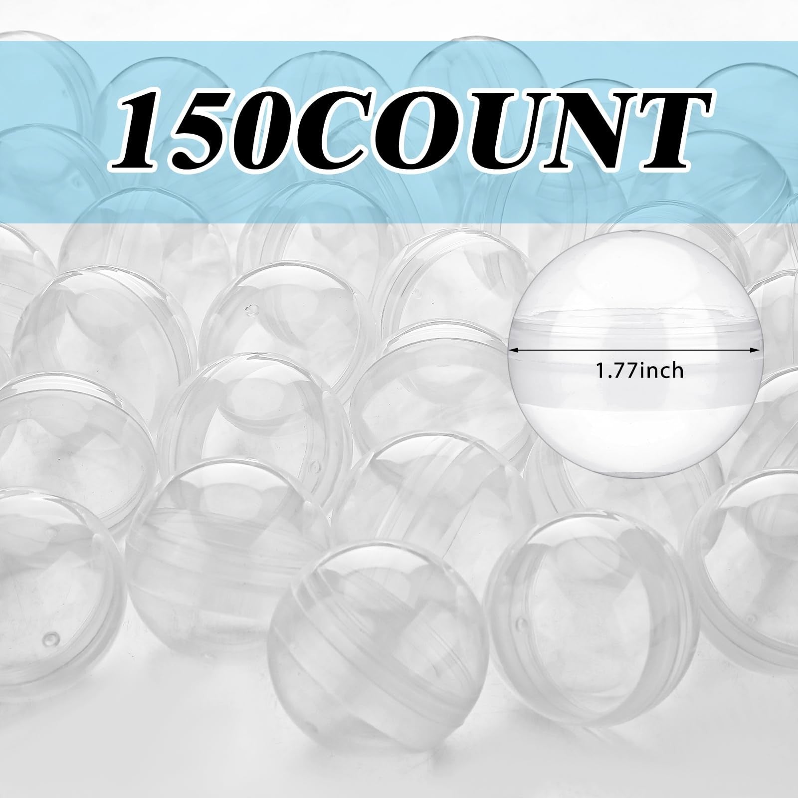 Sosation 150-pack of 1.77-inch round plastic gumball vending machine capsules, empty and clear for filling with small toys or treats.