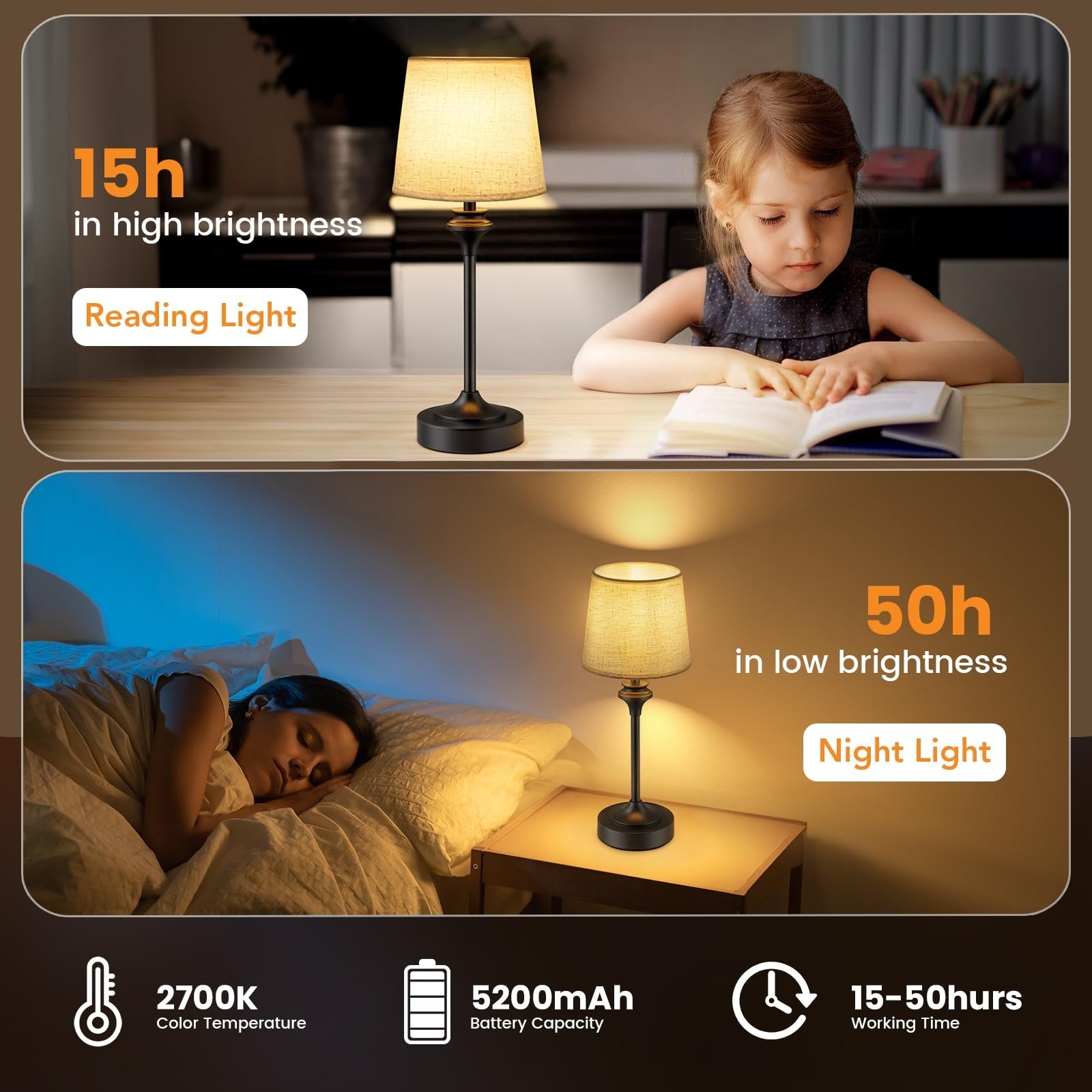 NIORSUN portable cordless table lamp with flaxen fabric shade and battery operation, ideal for ambient lighting.