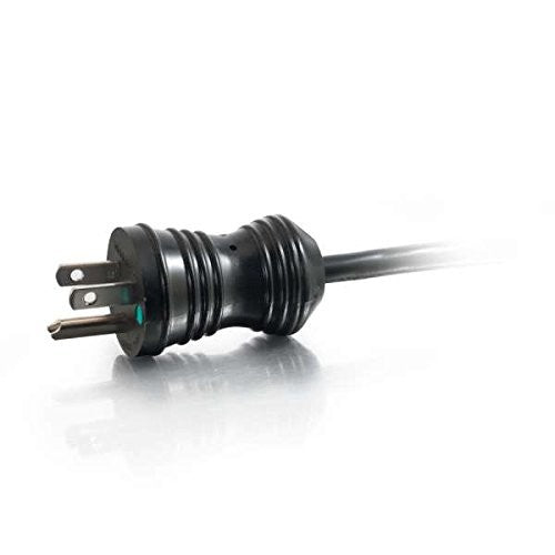 C2G 8ft black hospital grade power cord with Nema 5-15P to IEC 320 C13 connector, coiled 16 AWG extension cable.