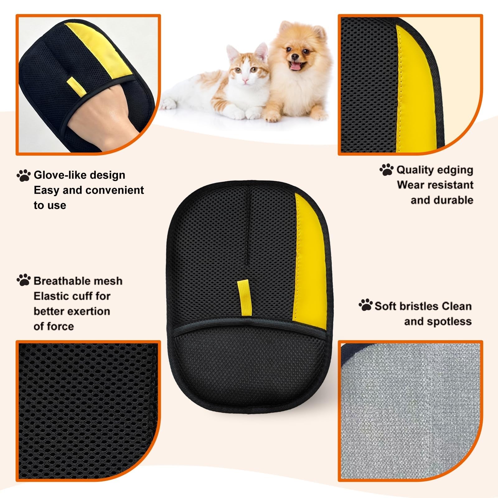 TTIIHOT electrostatic gloves for pet hair removal, showing two upgraded animal fur removal gloves with textured surfaces.