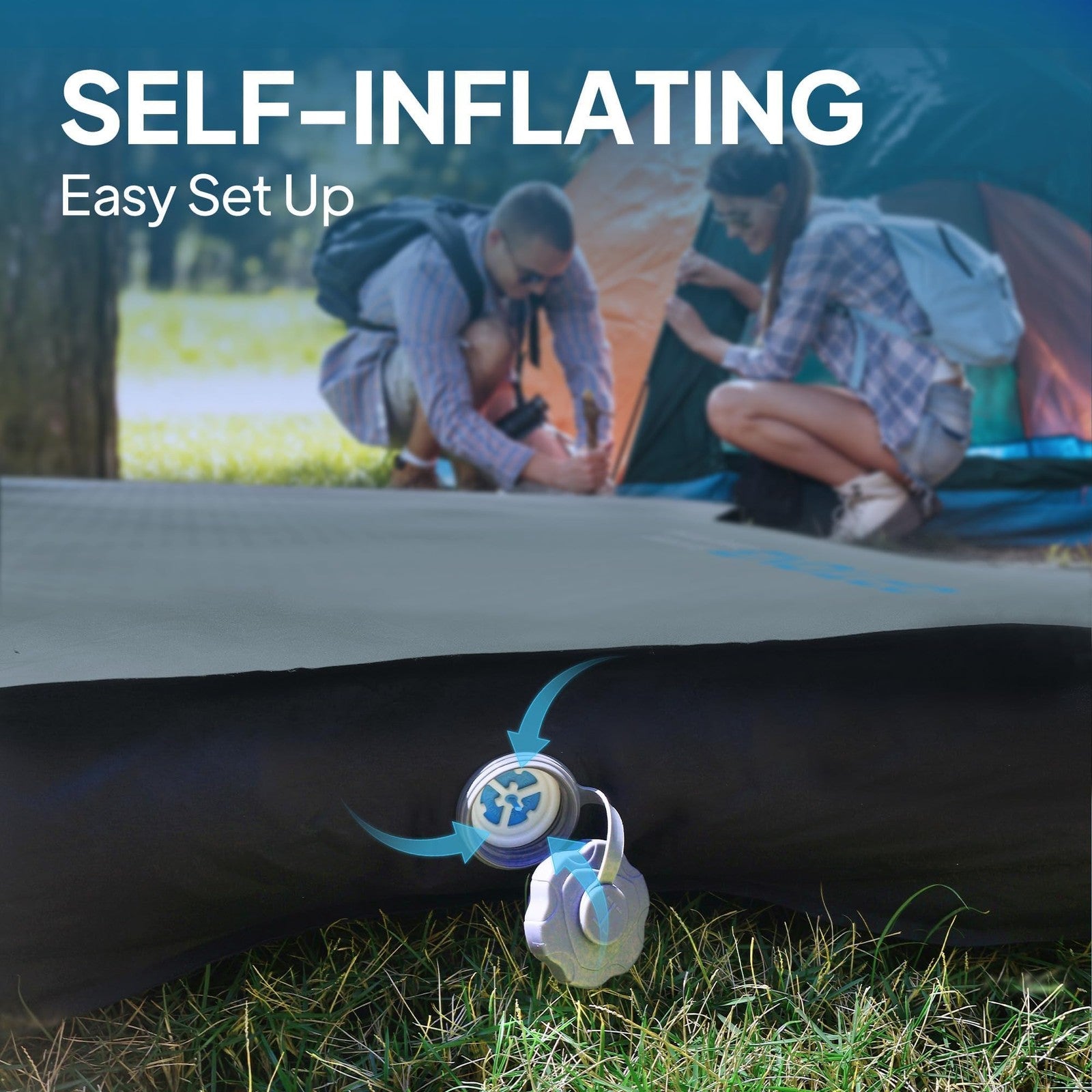 Lost Horizon camping air mattress and foam sleeping pad, self-inflating with a comfortable surface for outdoor sleeping.