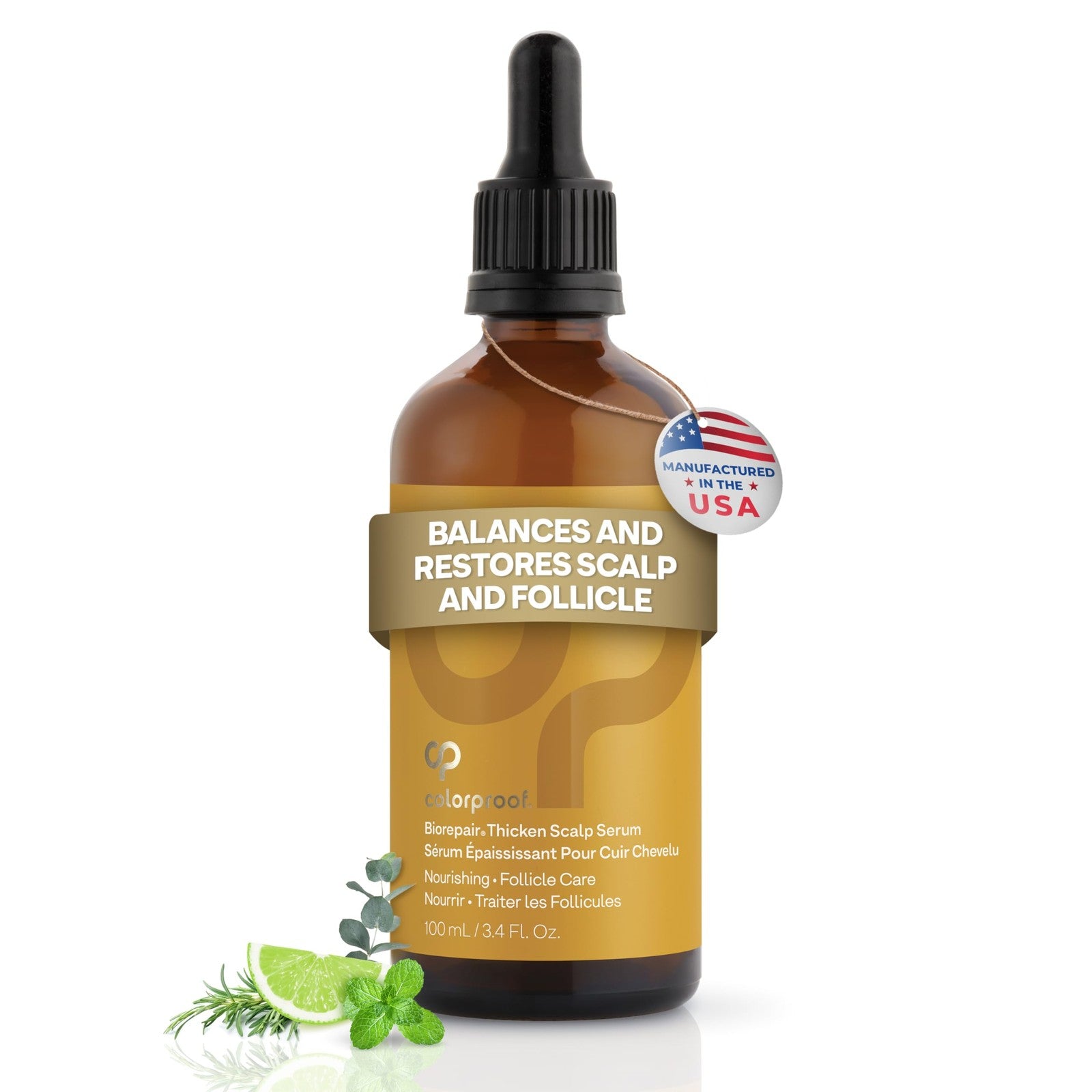 ColorProof Biorepair scalp and follicle care serum in a 3.4 fl oz bottle with a fresh, light-colored label and dropper applicator.