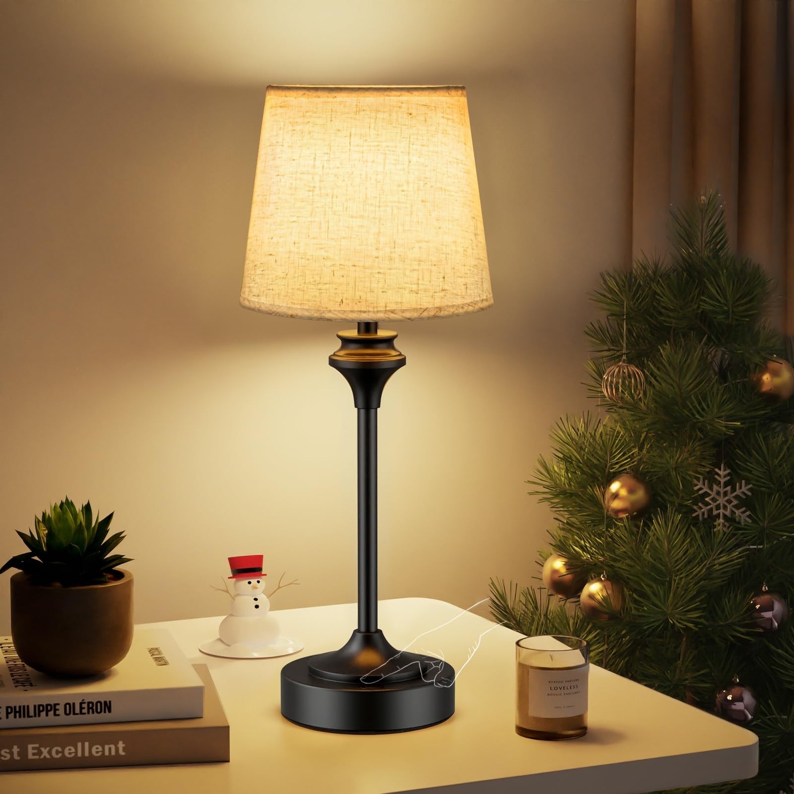 NIORSUN portable cordless table lamp with flaxen fabric shade, battery-operated LED lamp for versatile lighting.