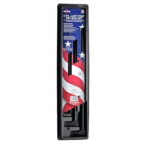 Mayhew Tools 3-Piece Ladyfoot Bar Set in black, featuring durable pry bars with curved handles for leverage and strength.