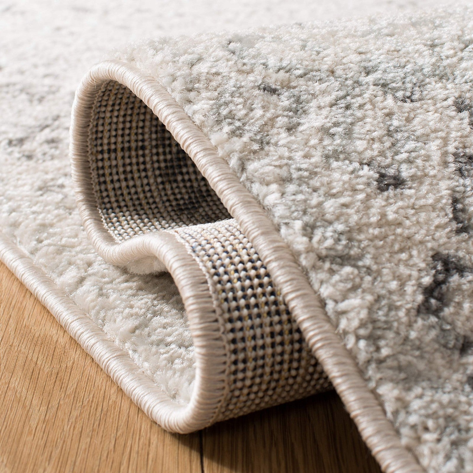 Safavieh Tulum Collection Ivory and Grey Moroccan Boho runner rug, 2x17 feet, with intricate geometric patterns and soft fringe edges.