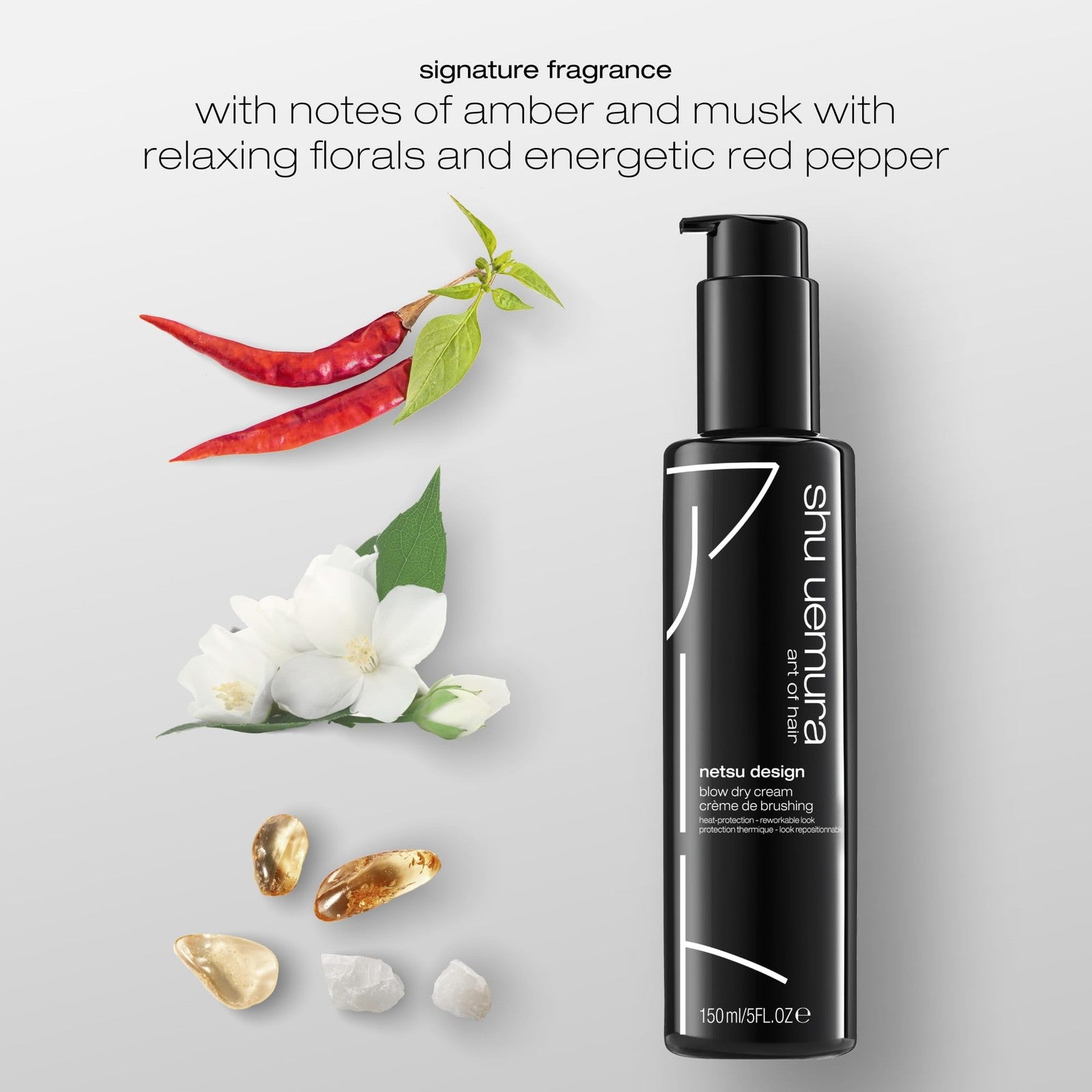 shu uemura art of hair Netsu Design Blow Dry Cream styling primer and heat protectant in a sleek tube, ready to be applied to damp hair