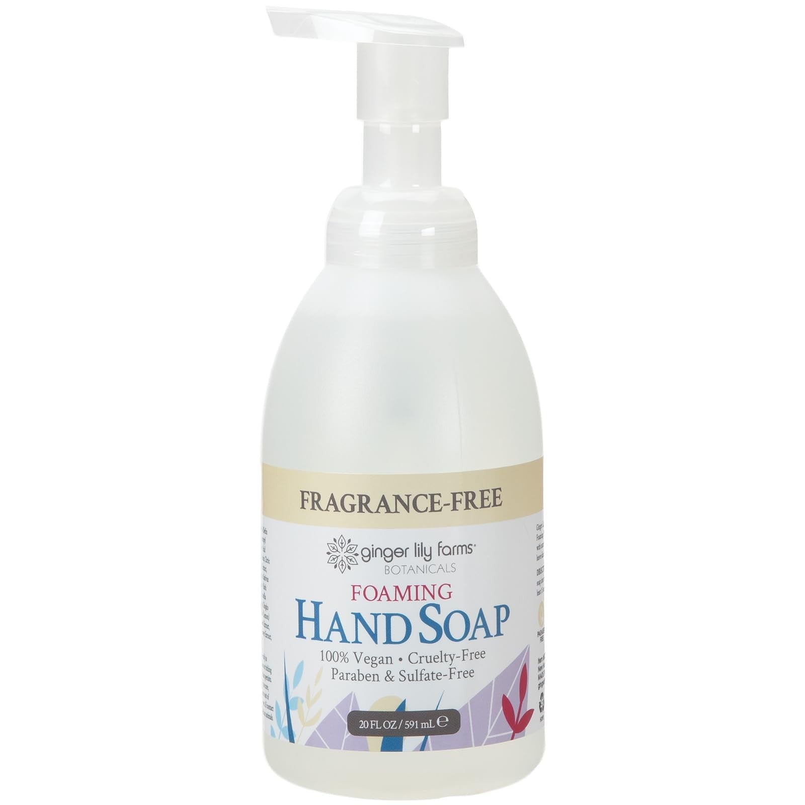 Unbranded Ginger Lily Farms Botanicals all-purpose foaming hand soap refill bottle with floral design and fragrance label.
