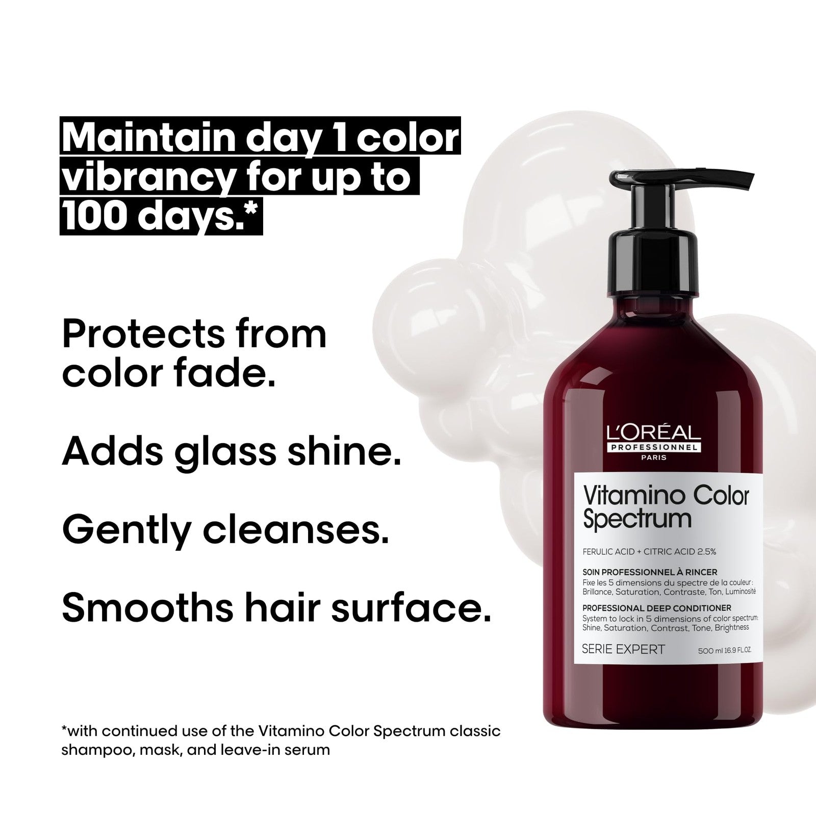 L'Oréal Professionnel Paris Vitamino Color Spectrum Deep Conditioner jar with label and product details visible.