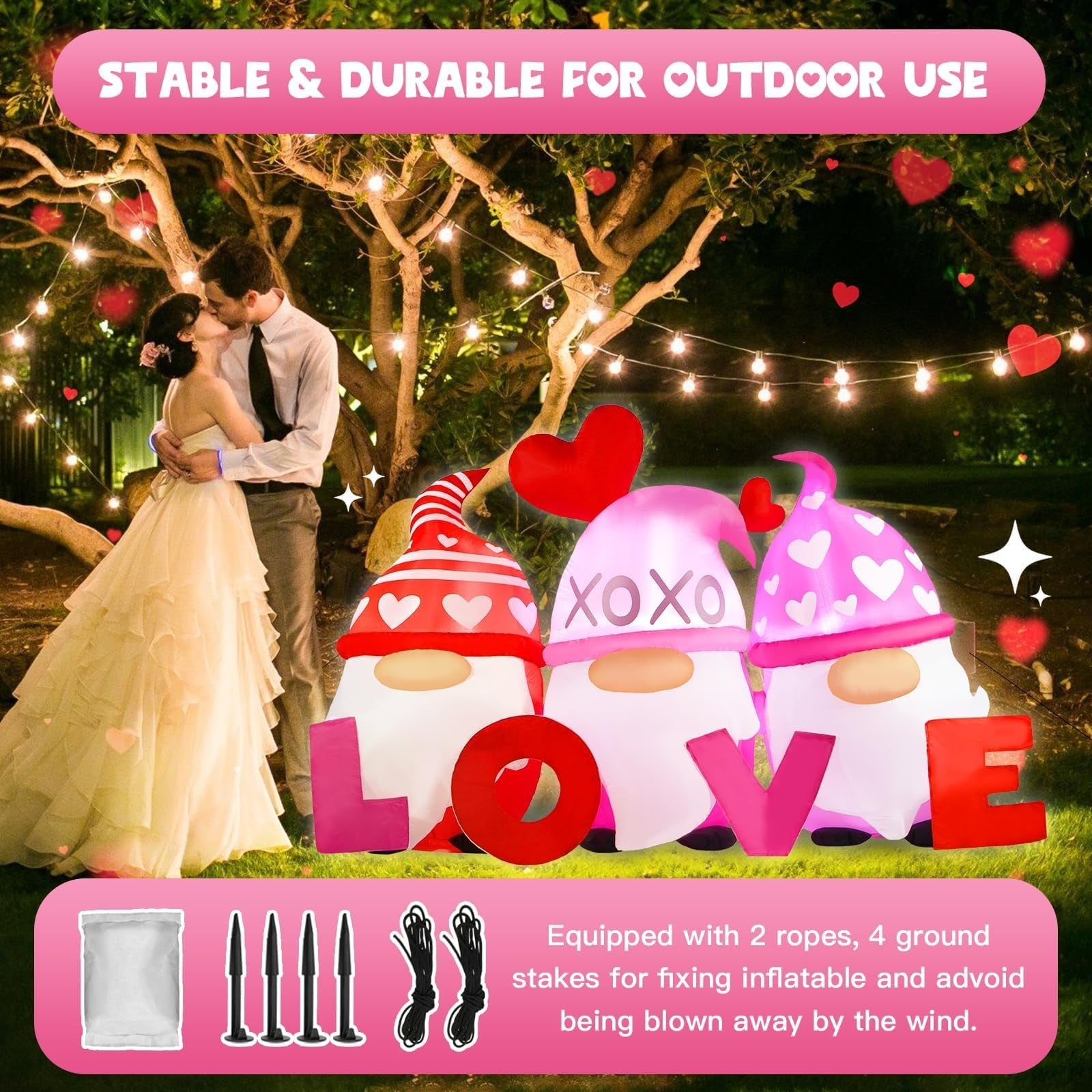 Kofero 6ft Valentine’s Day inflatable gnome yard decoration with love theme, outdoor inflatable for Valentine's outdoor decor