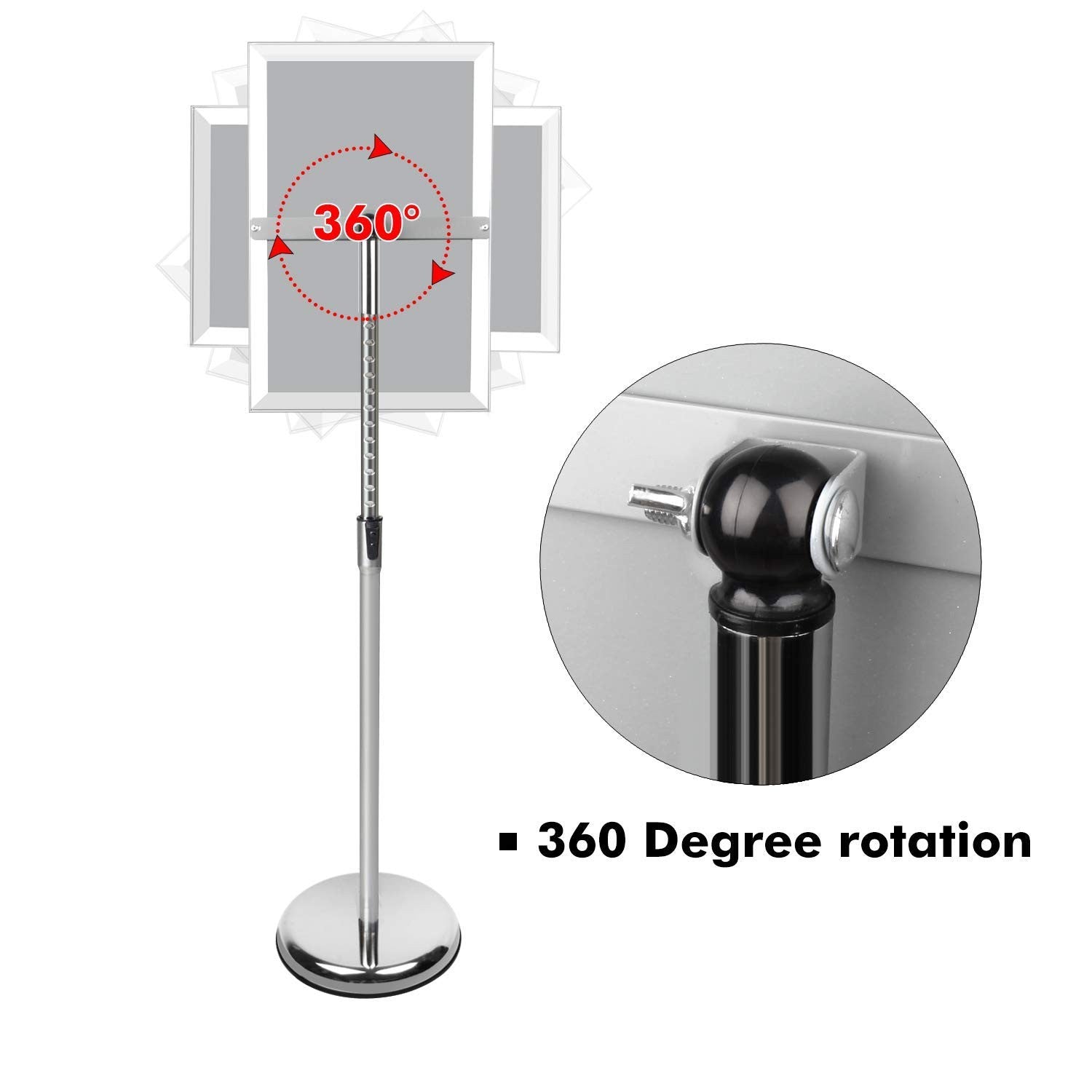 Yiyo adjustable pedestal poster sign stand holding an 8.5x11 business menu or advertising poster for displays.