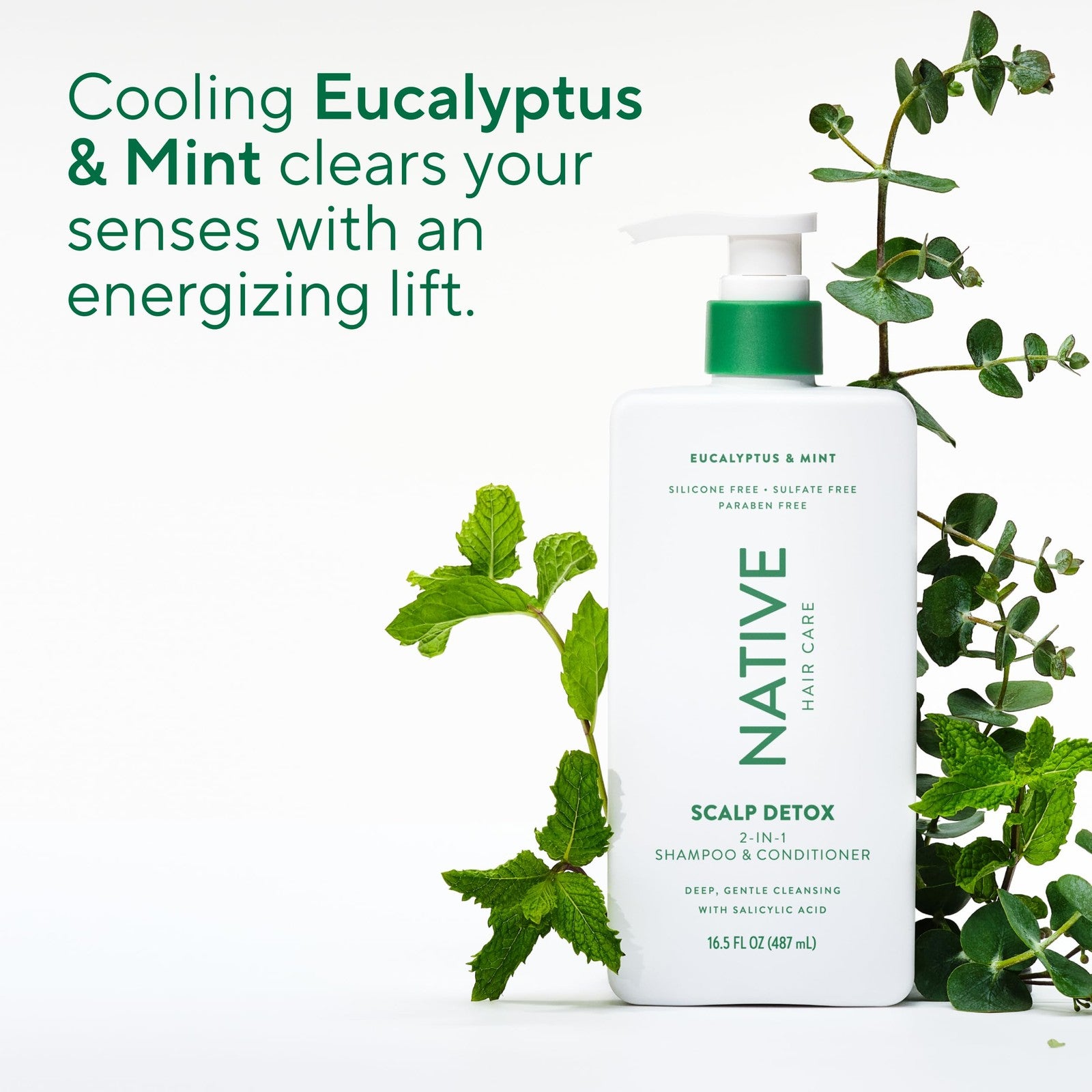 Native Scalp Detox Shampoo and Conditioner set with eucalyptus and mint, naturally derived hair care products for healthy scalp.