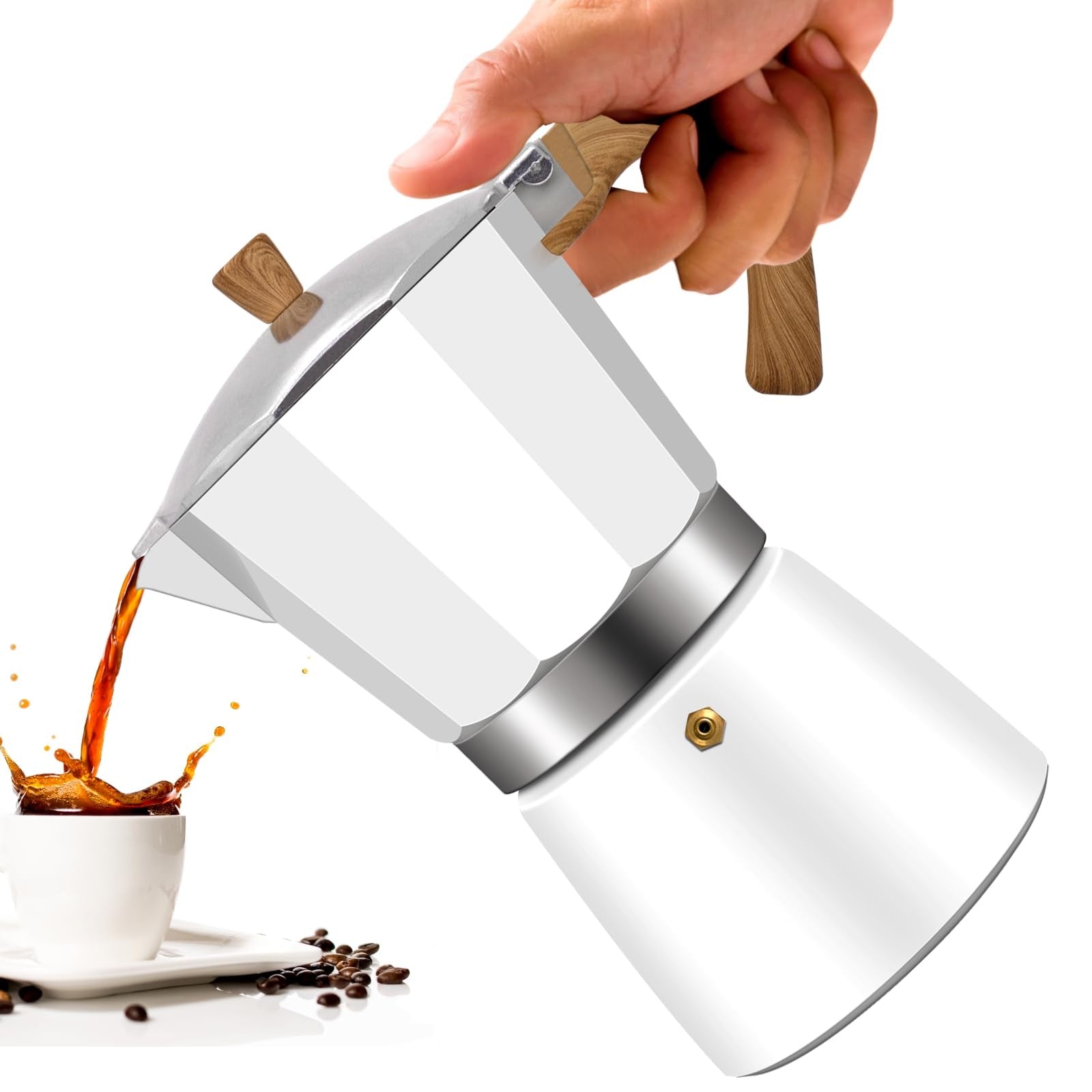Vaolvpant 9-cup aluminum Moka pot stovetop espresso coffee maker with 450ml capacity, featuring a classic design and handle.
