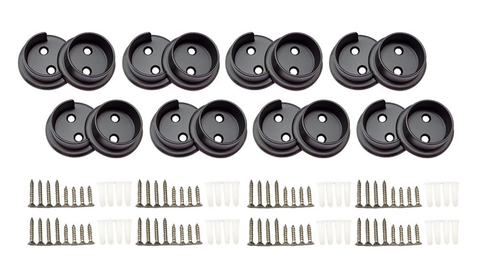 QCAA heavy duty solid metal pole socket set in matte black, 1-3/8 inch, includes 8 pairs for sturdy mounting applications