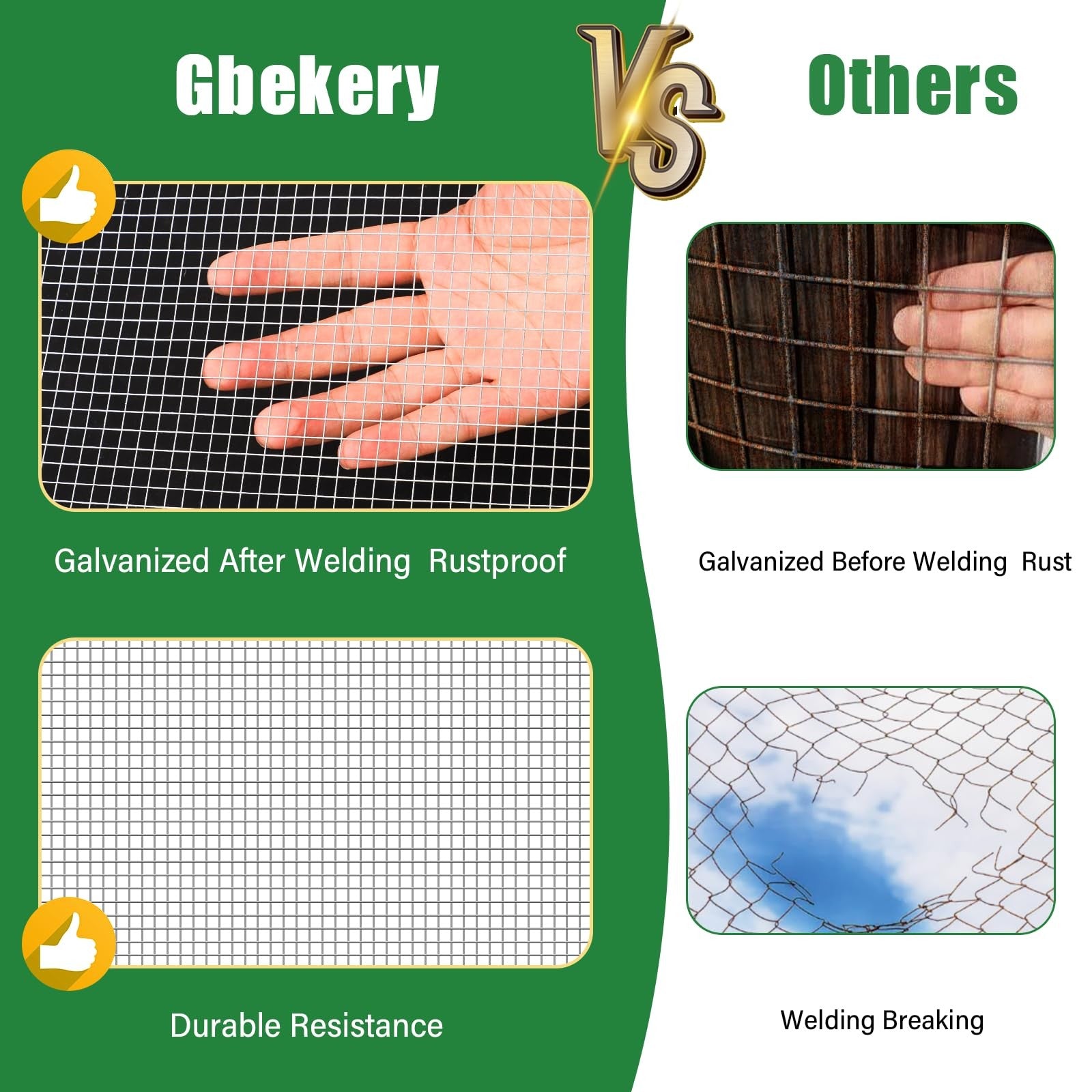 Gbekery hardware cloth, 1/2 inch mesh, 16 inches by 25 feet, 19 gauge, hot-dip galvanized wire mesh for fencing or screening