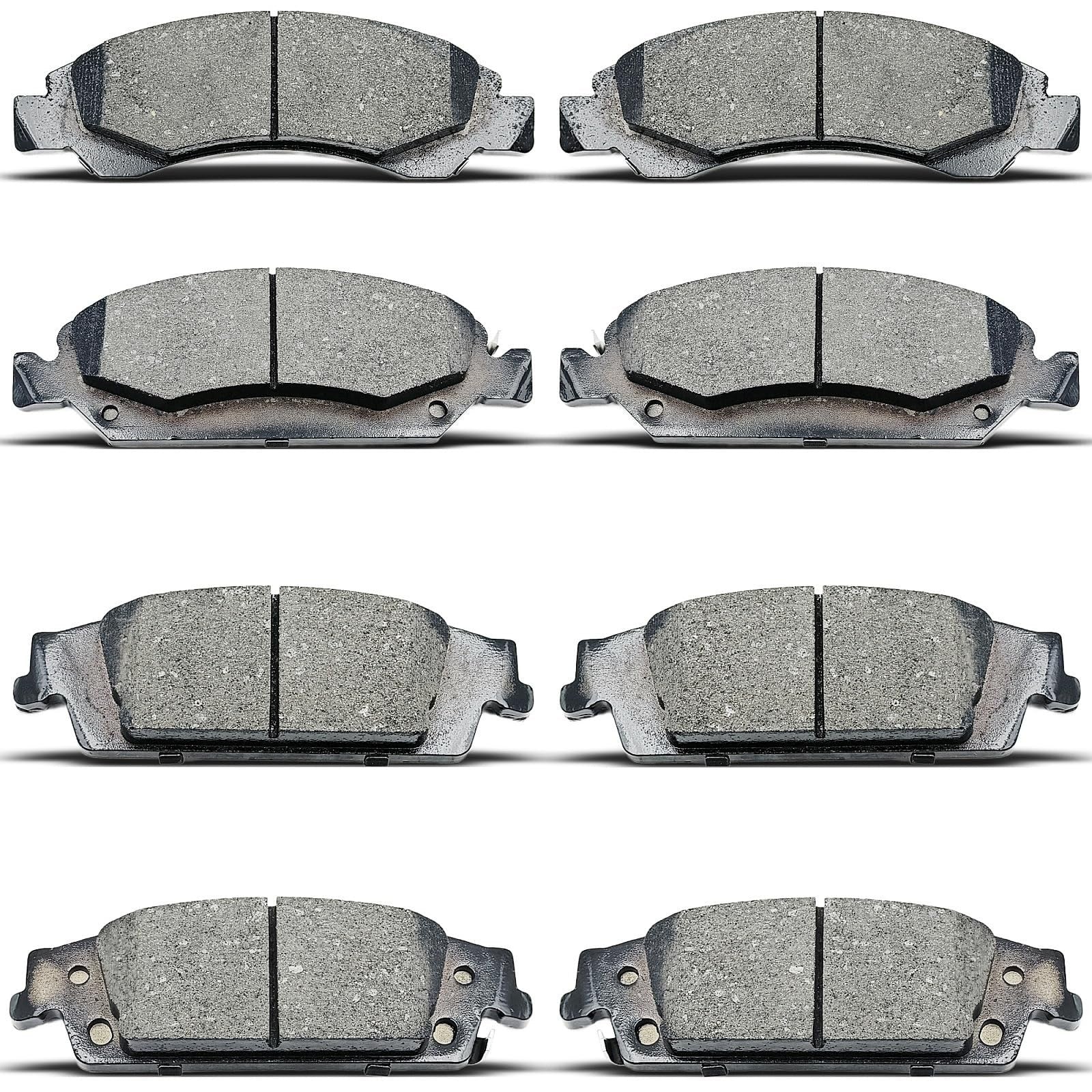 Evkingauto ceramic front and rear brake pads set for Cadillac Escalade ESV and Chevy Silverado 1500, showing the brake pad components