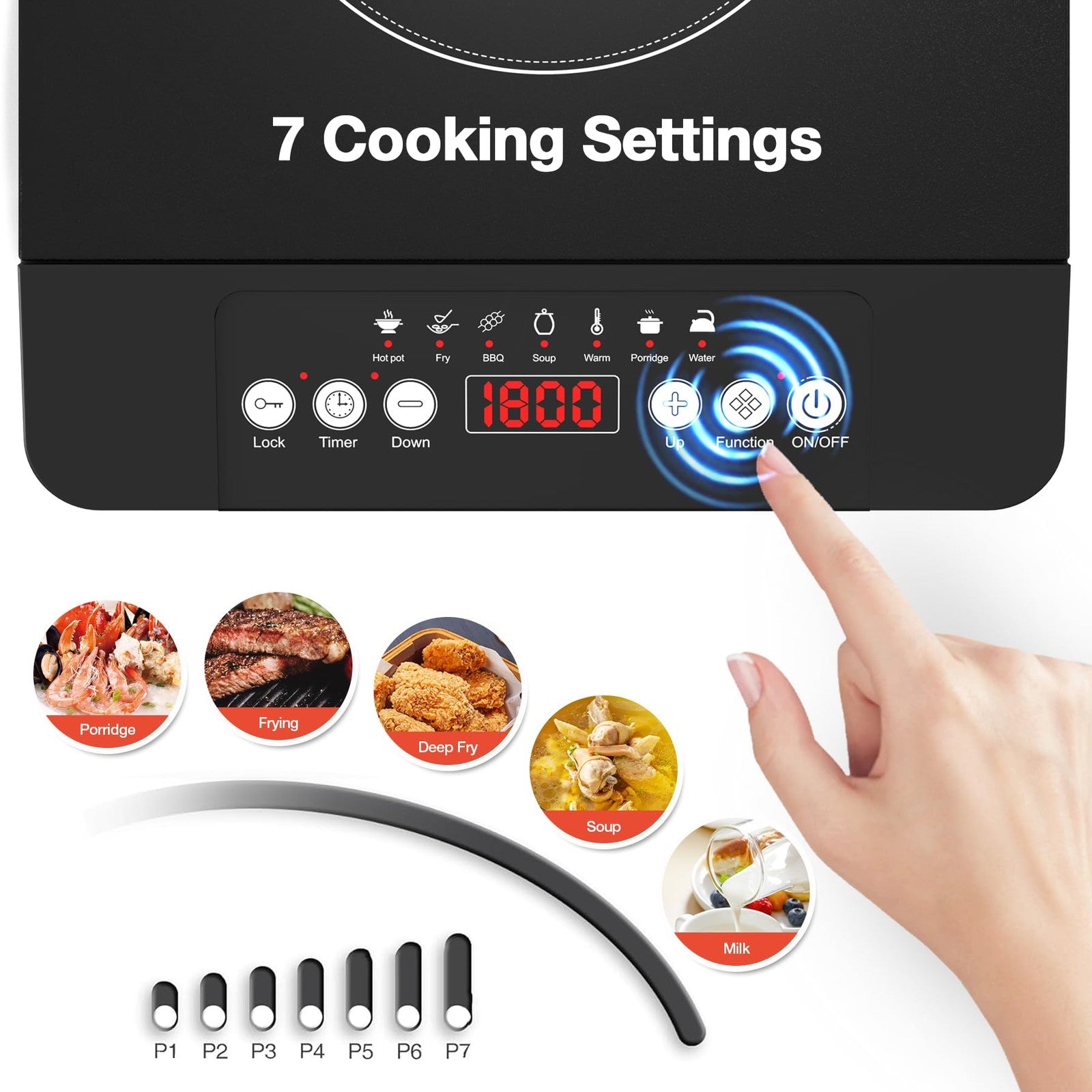 VBGK portable induction cooktop with single burner, 1800W, 110V electric stove top for quick, efficient cooking.