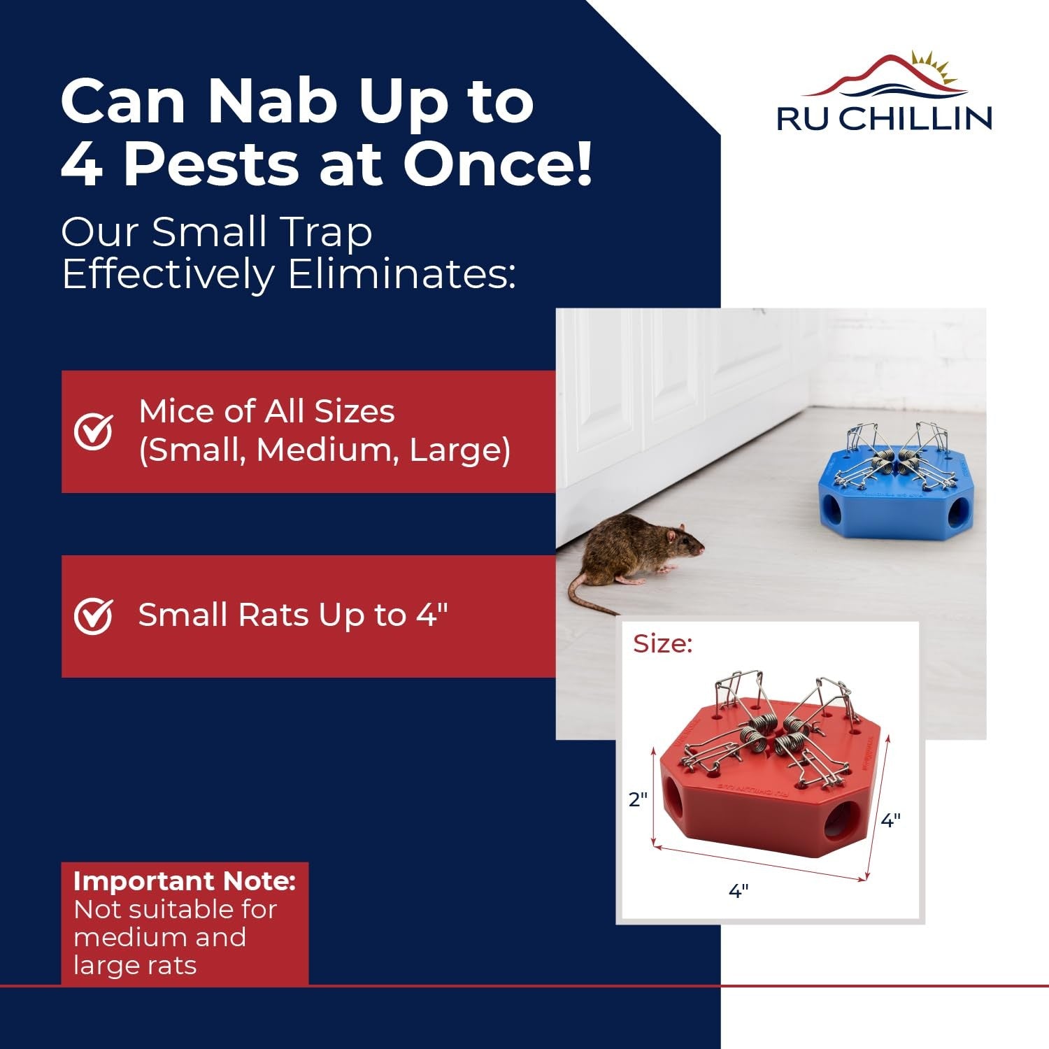 RU CHILLIN reusable mouse trap with multiple catch holes, designed for indoor and outdoor use to trap mice effectively.