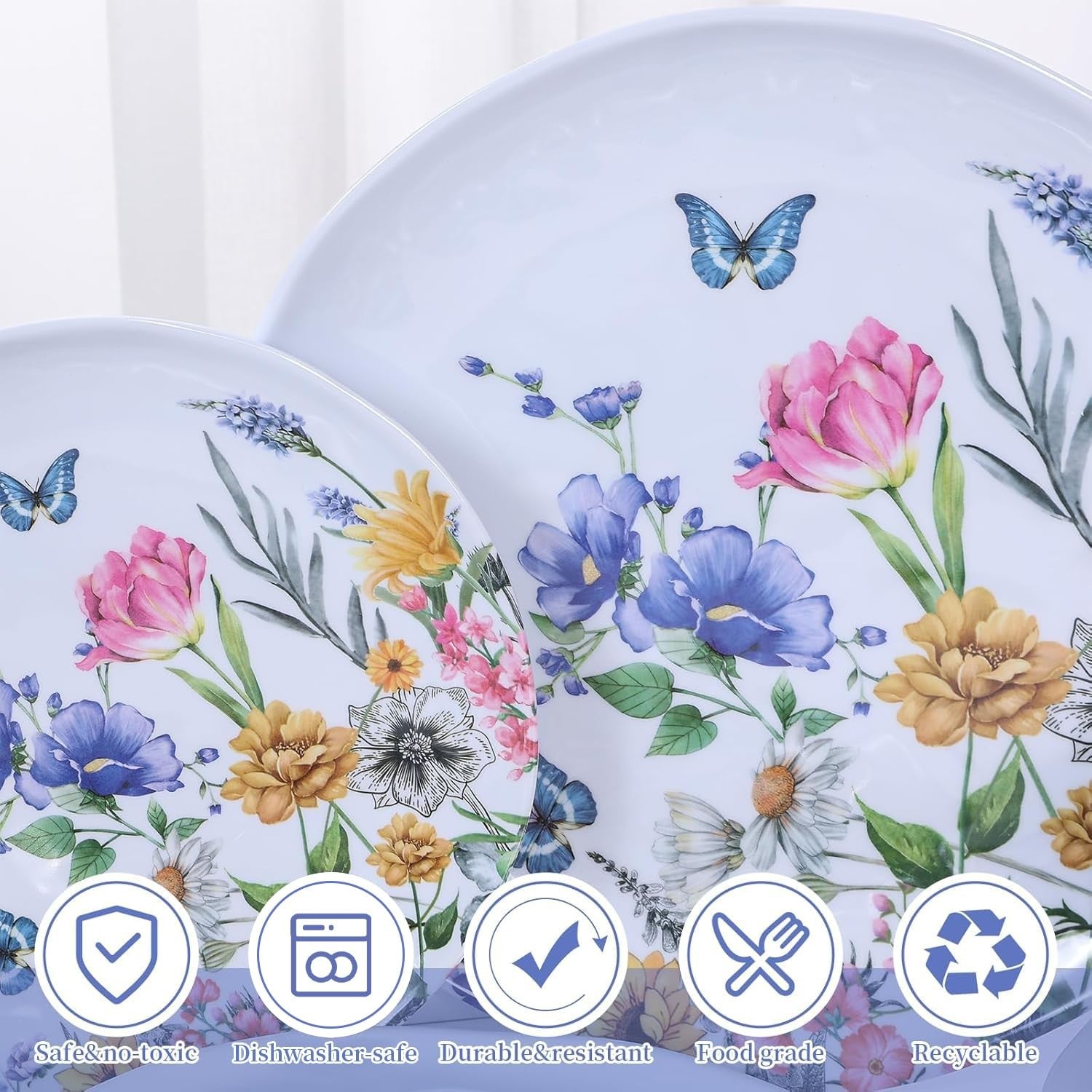 Lechoo 12-piece melamine dinnerware set with floral plates and bowls for four, perfect for casual dining or outdoor use.