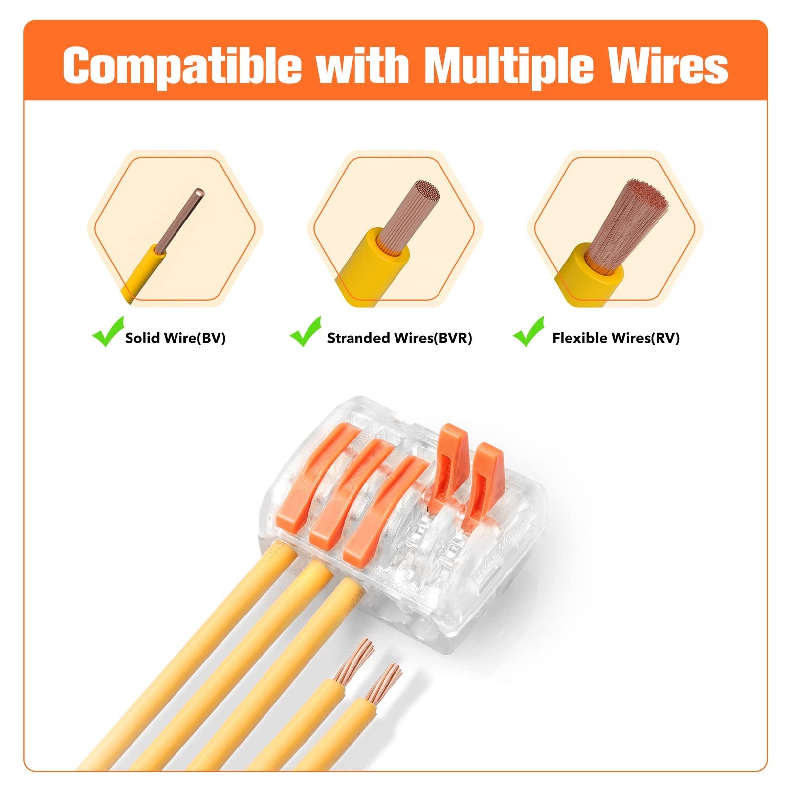 Kuject 340-piece lever wire connectors kit with 2 to 8 conductor combinations, showing various connector types and sizes.
