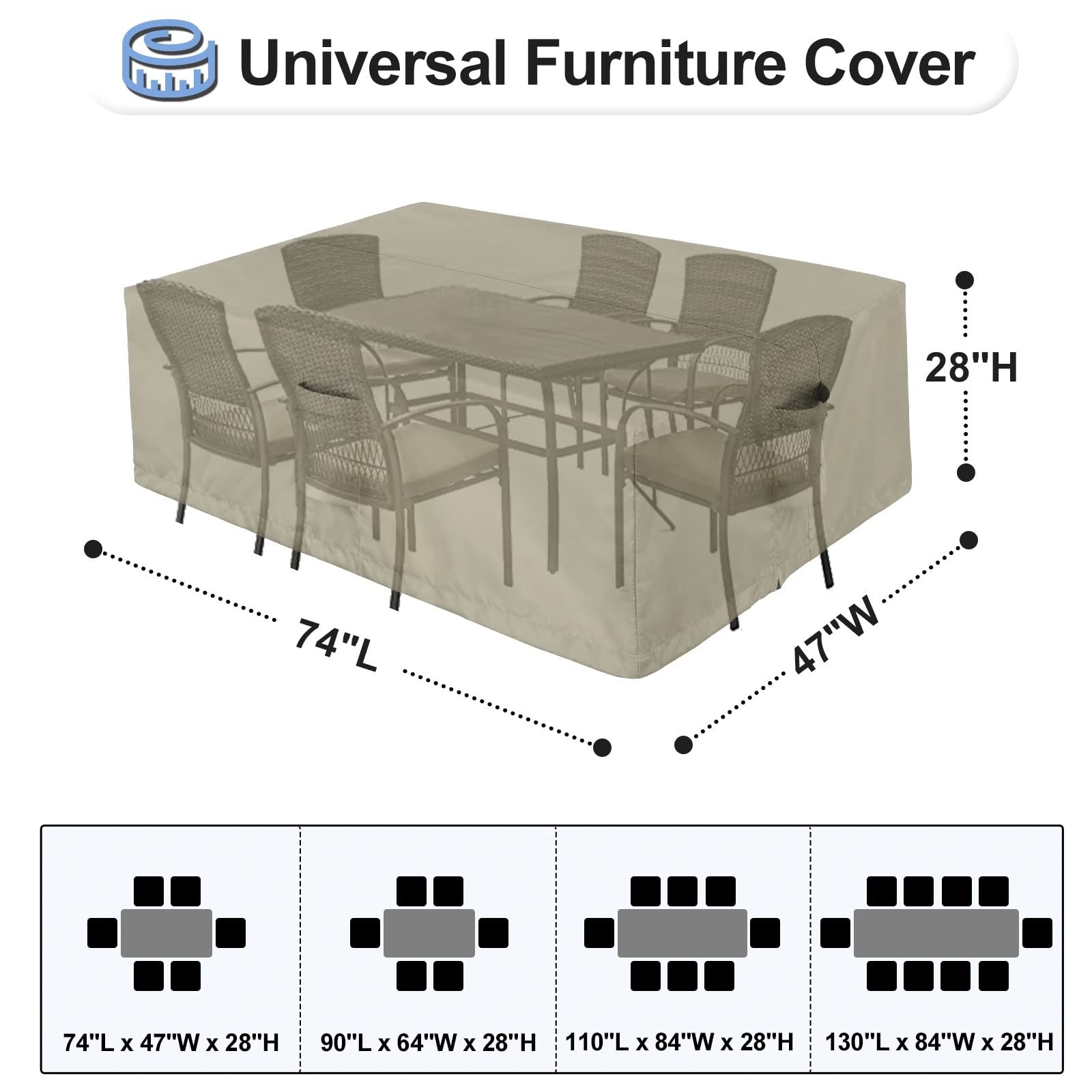OutdoorLines waterproof outdoor patio table furniture set cover for rectangle tables, protecting outdoor furniture from weather.