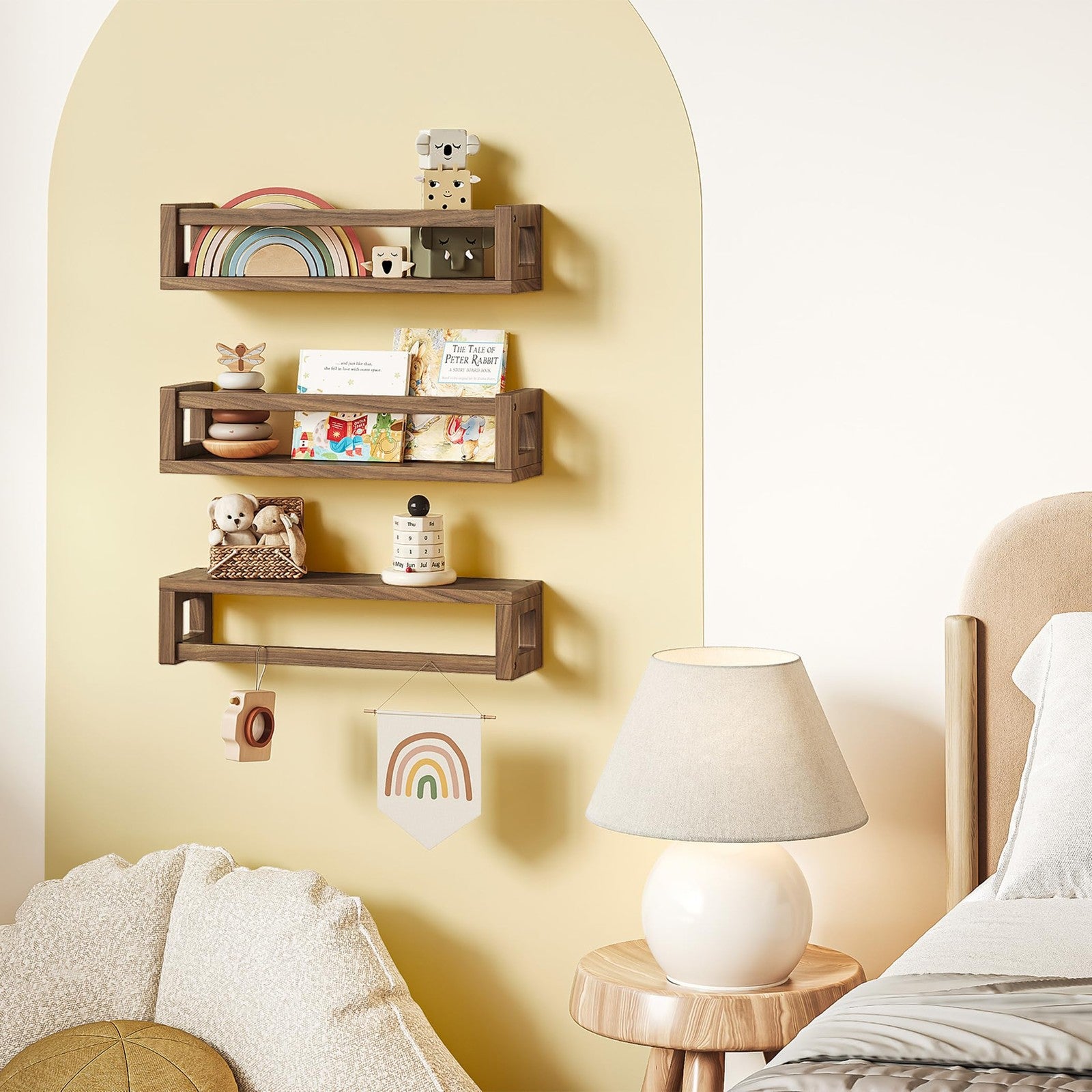 TidyCorner upgraded thick solid wood floating bookshelf mounted on wall, showcasing a modern wall-mounted bookshelf design.