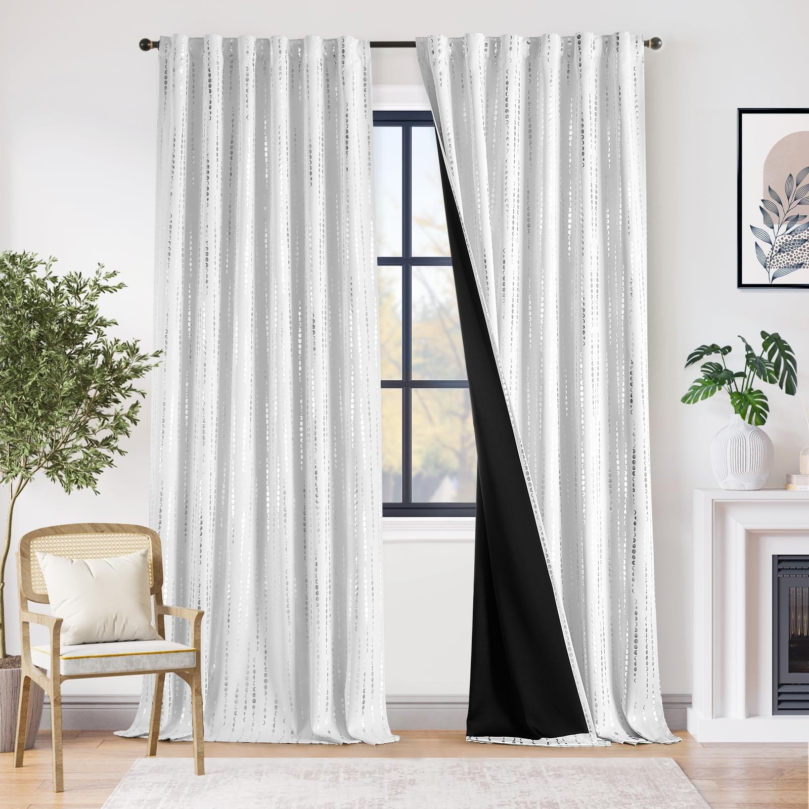 jinchan boho bedroom curtains with moon phases print, 95% blackout, 108-inch length for stylish, darkened sleep space