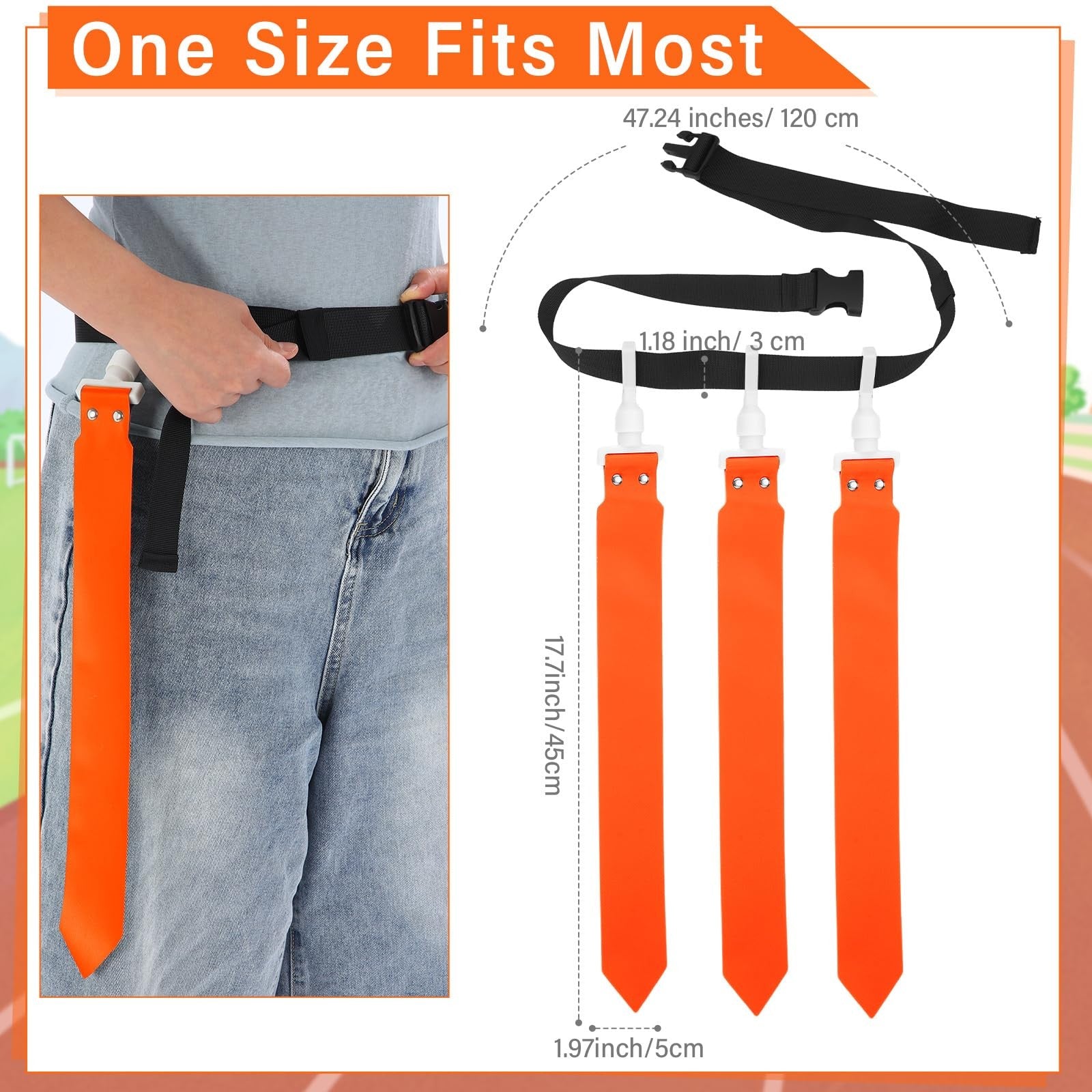 Junkin flag football set with adjustable belts and flags for 10, 6, or 8 players, ideal for outdoor football games.