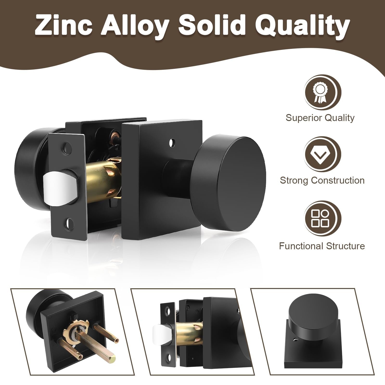 Probrico interior privacy door knob in black, ideal for bedroom and bathroom doors, featuring a sleek, modern handle design.