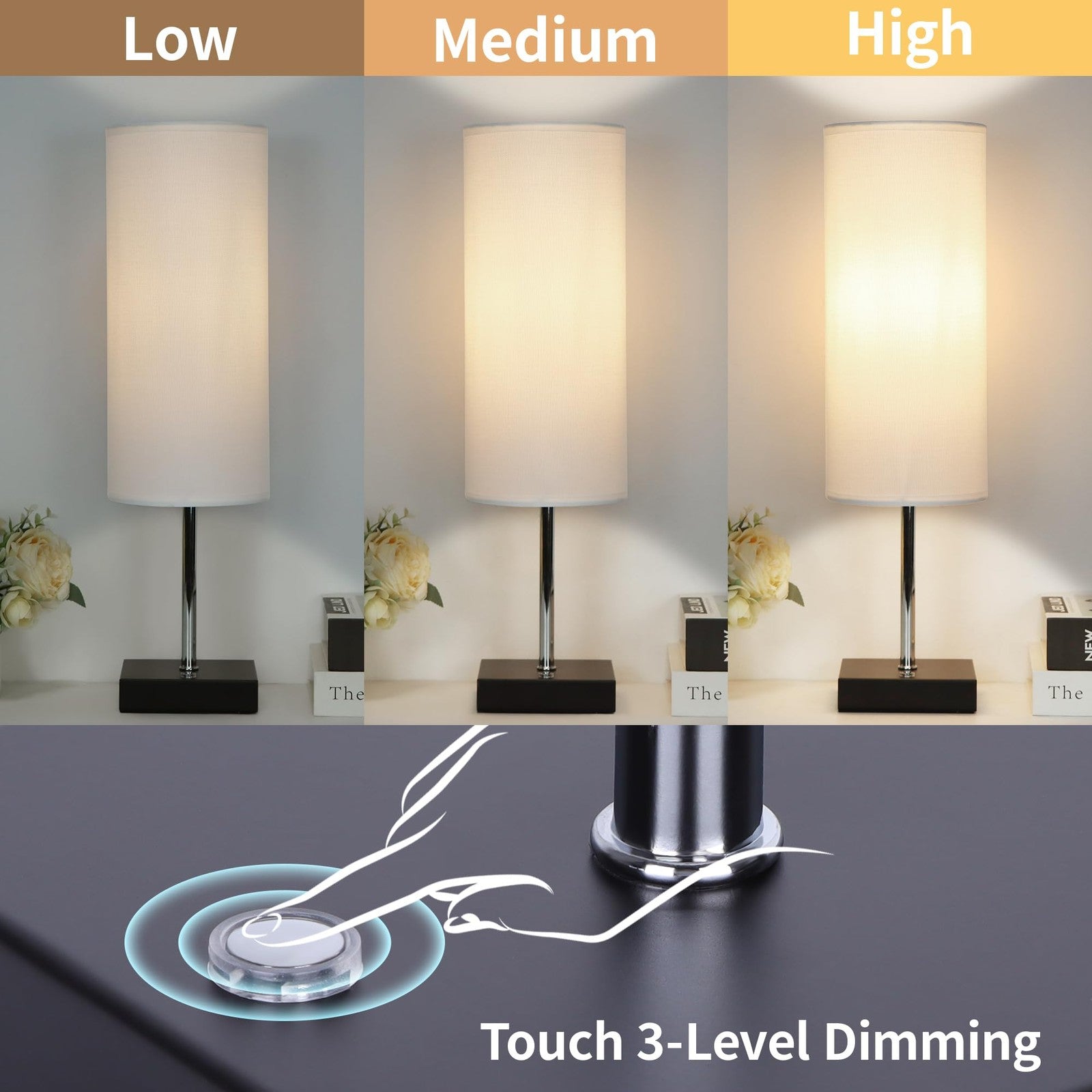 AVV cordless table lamp with dimmable LED, 5000mAh battery, three light modes, ideal for nightstands and ambient lighting.