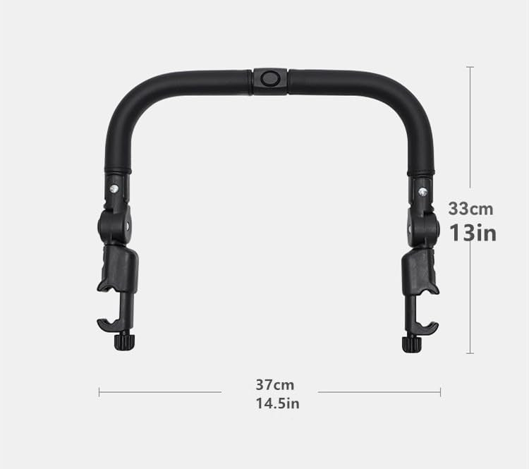 MINILUJIA adjustable stroller bumper bar with leather cover and detachable crossbar, shown attached to a stroller frame.
