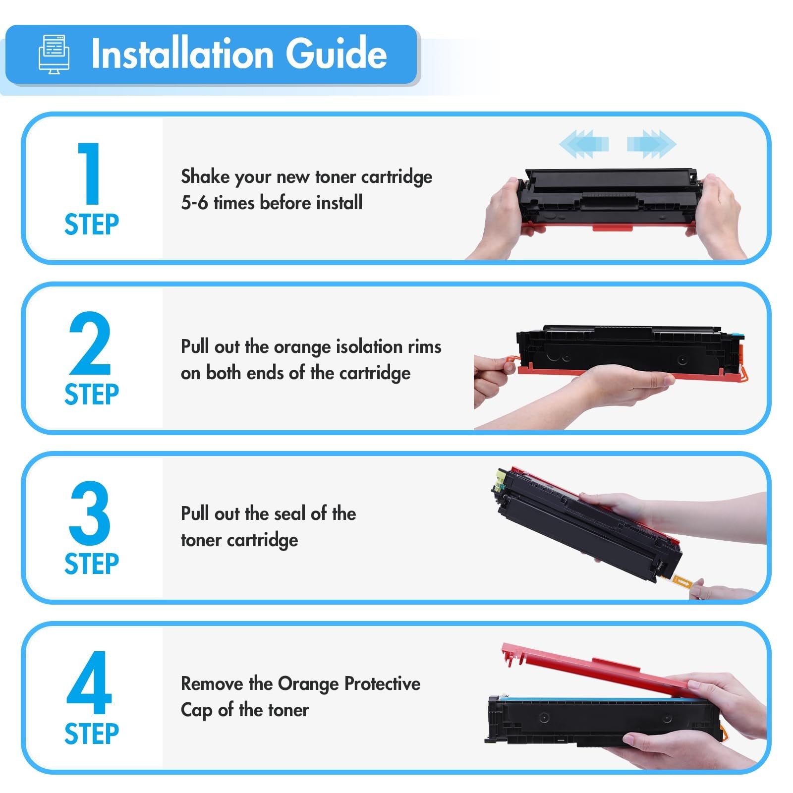 True Image HP 202A CF500A color toner cartridge replacement, compatible with HP printers, shown in image.