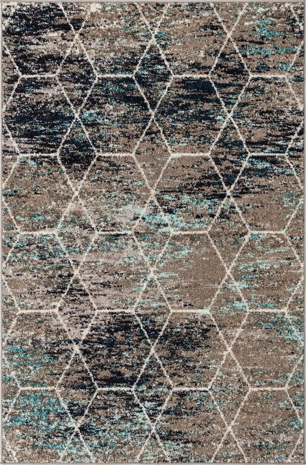Unique Loom Trellis Frieze Collection area rug featuring geometric blue and multi-colored design, 4x6 size.