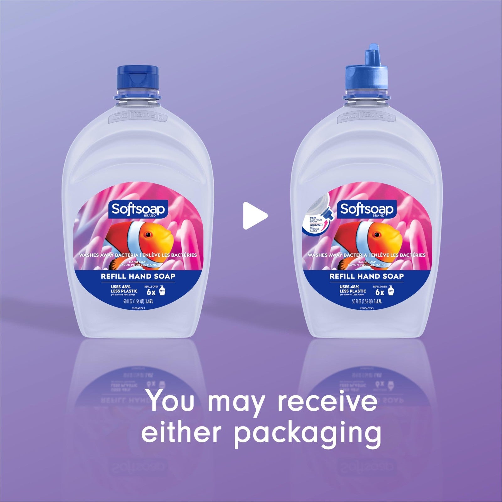 Softsoap liquid hand soap refill for aquarium, 6-pack of 50oz bottles, totaling 300oz, showing the soap bottles and packaging
