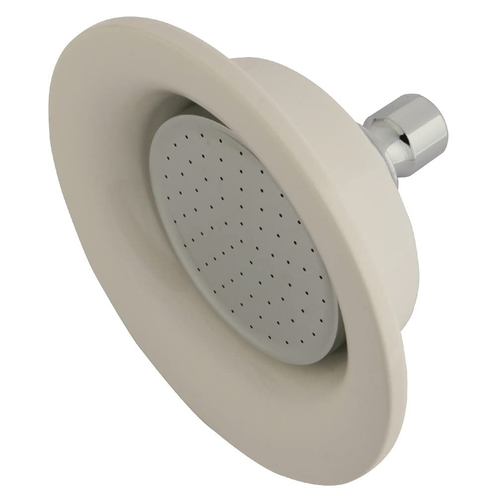 Kingston Brass Victorian 6-5/16-inch round raindrop ceramic shower head showing polished chrome finish and detailed nozzle design.