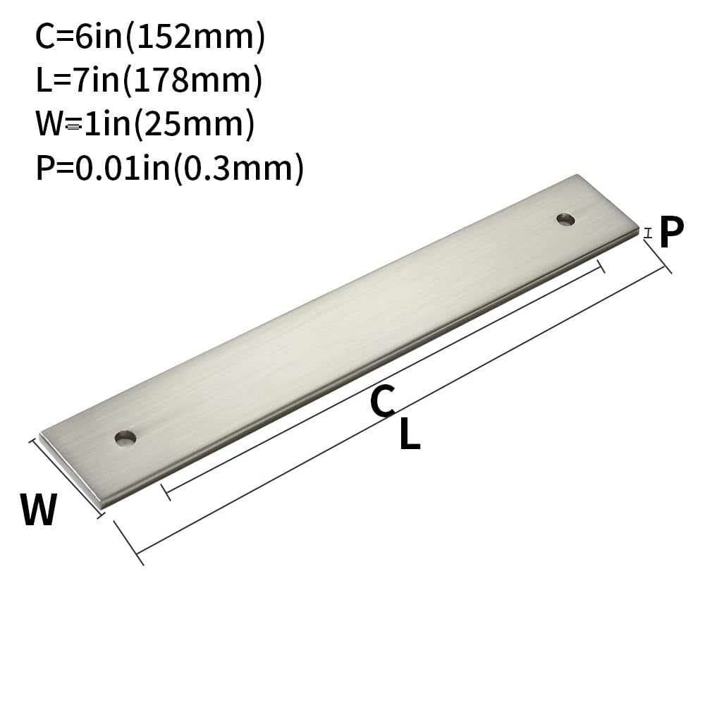 khtumeware 5-pack 7-inch square backplates with 6-inch center-to-center brushed satin nickel finish, designed for door hardware.