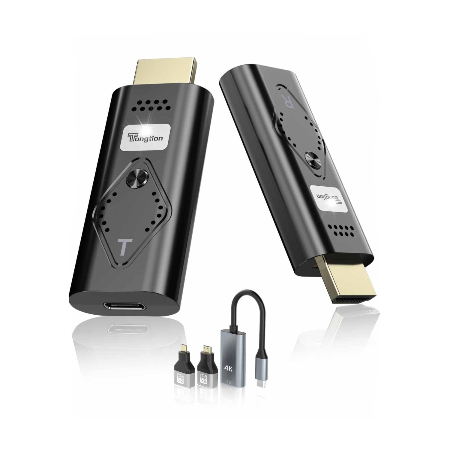 Tongtion Wireless HDMI Extender transmitter and receiver with 2.4/5GHz antennas for high-definition wireless signal transmission.