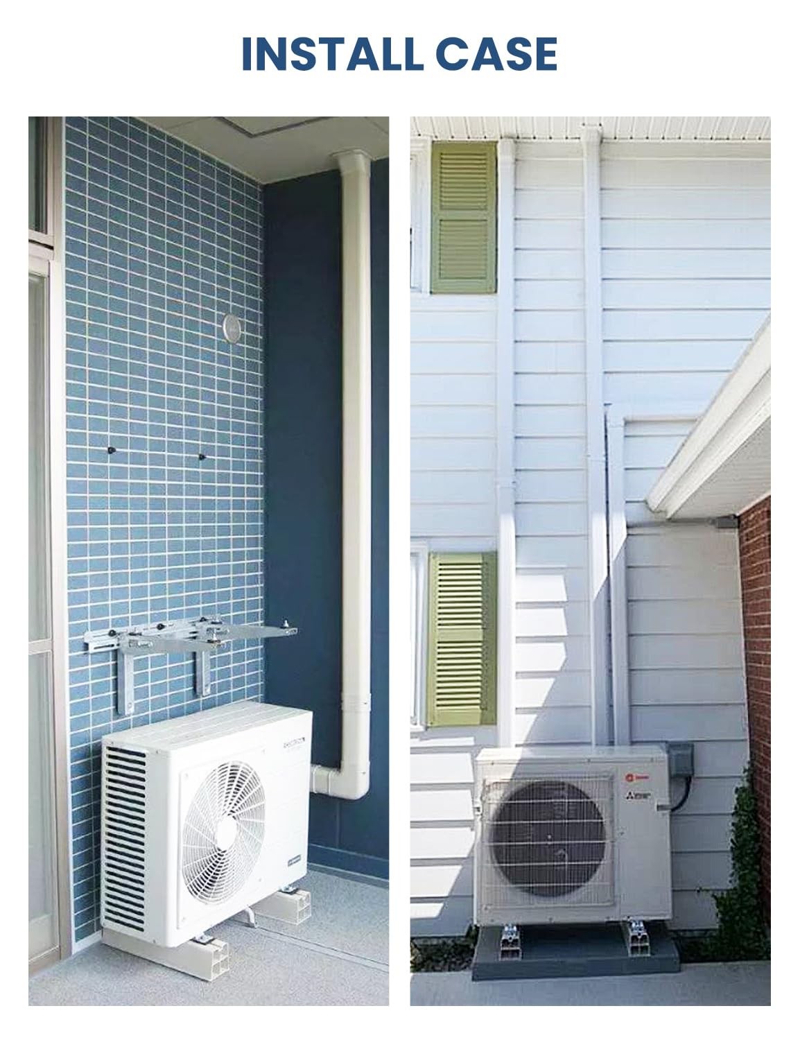 MOOITEK 13.5ft white PVC line set cover kit for mini split central AC heat pumps, showing the cover tubes and fittings.