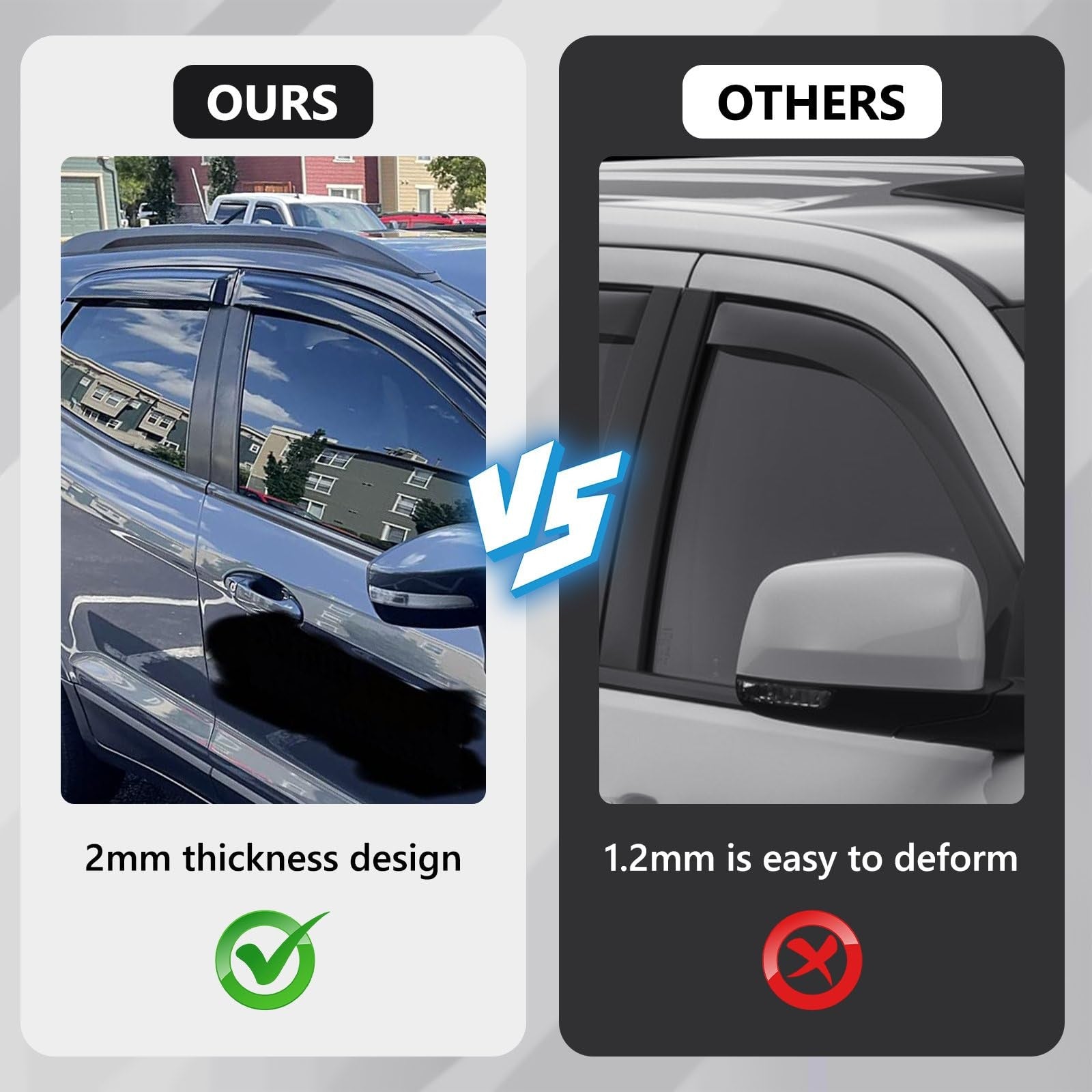 TECHPICCO tape-on rain guards for Ford Ranger 2024-2026 side windows, weather-resistant window deflectors.